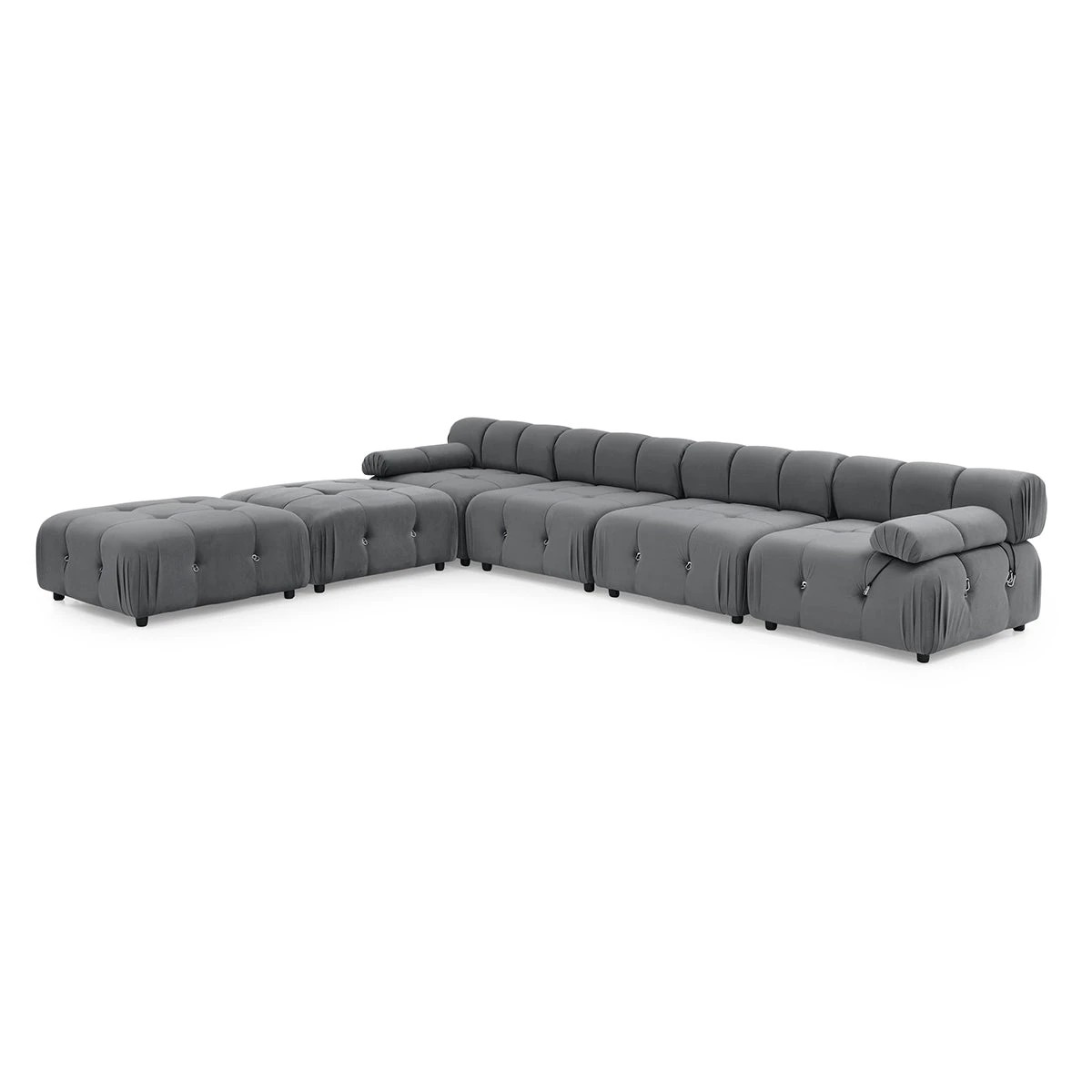 7 Foret 1pc Armless Seat Modular Extension Lounge Couch Tufted Velvet Sofa Dark Grey, 7 of 9
