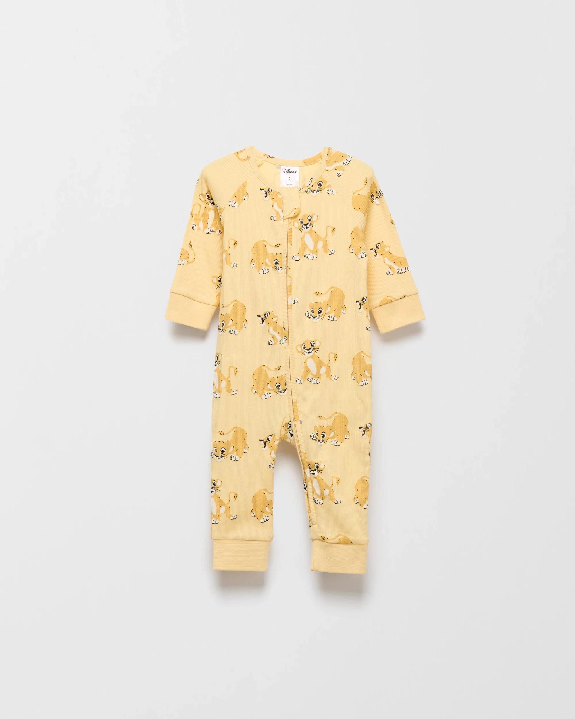 1 Disney Organic Cotton Baby Rib Zip Footless Coverall SIMBA BANANA, 1 of 2