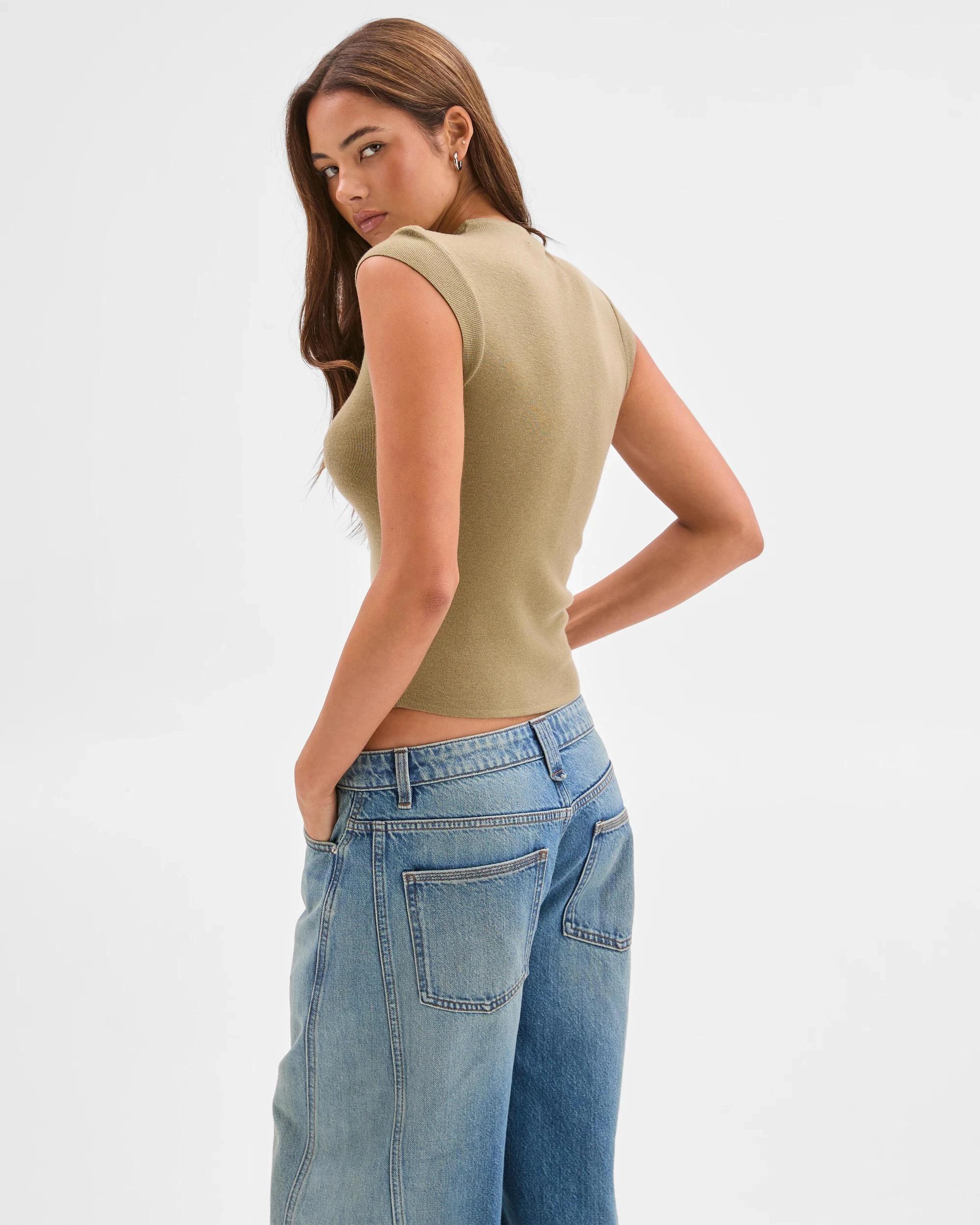 5 Lily Loves Cap Sleeve Knit Top SOFT KHAKI, 5 of 7