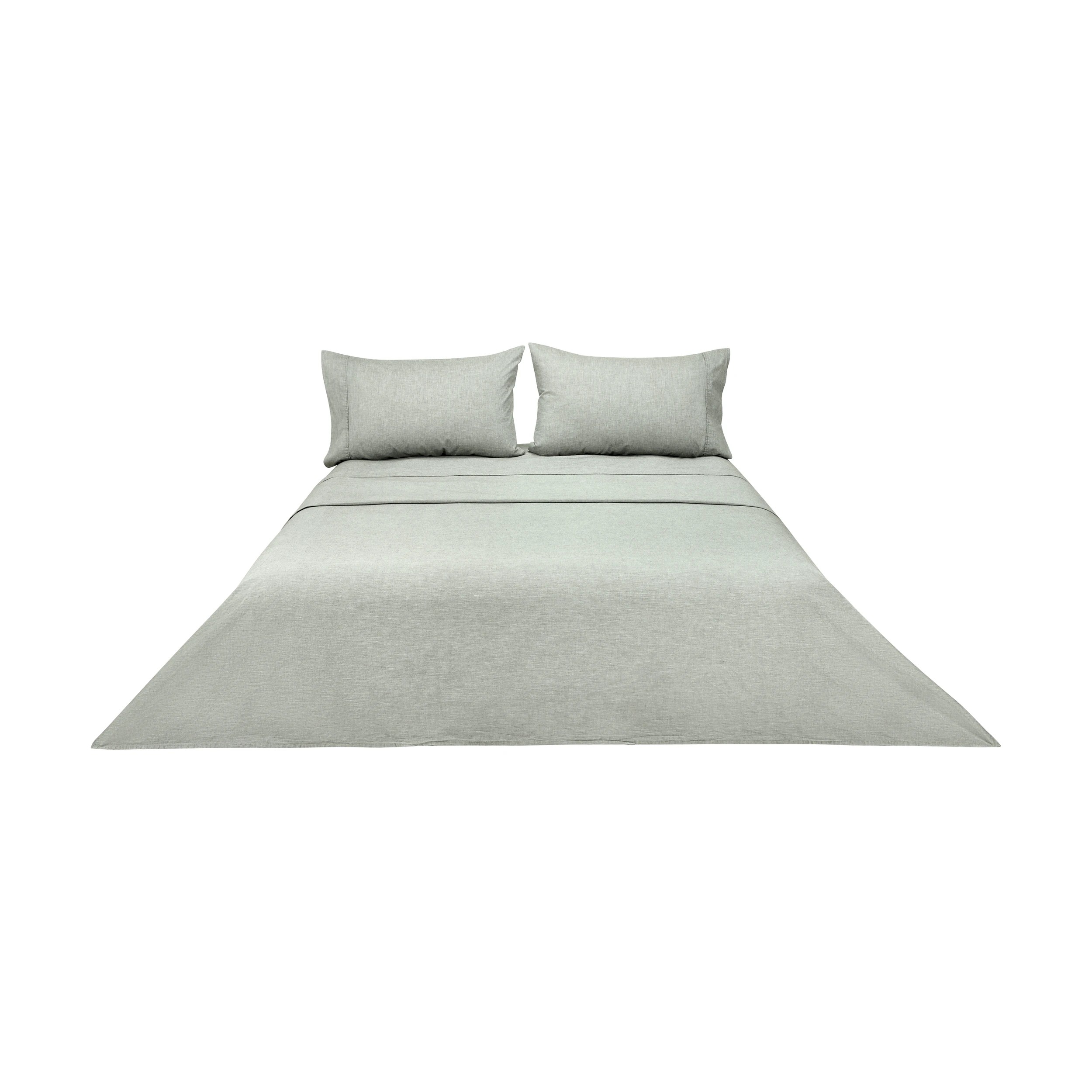 6 Stonewashed Chambray Cotton Sheet Set - Queen Bed, Sage, 6 of 7