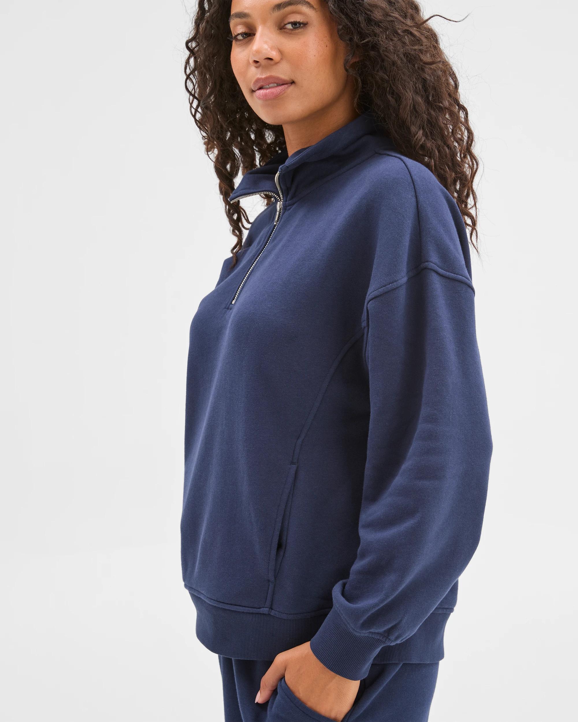 4 Target Woman Australian Cotton Blend 1/4 Zip Fleece Jumper NAVY, 4 of 6