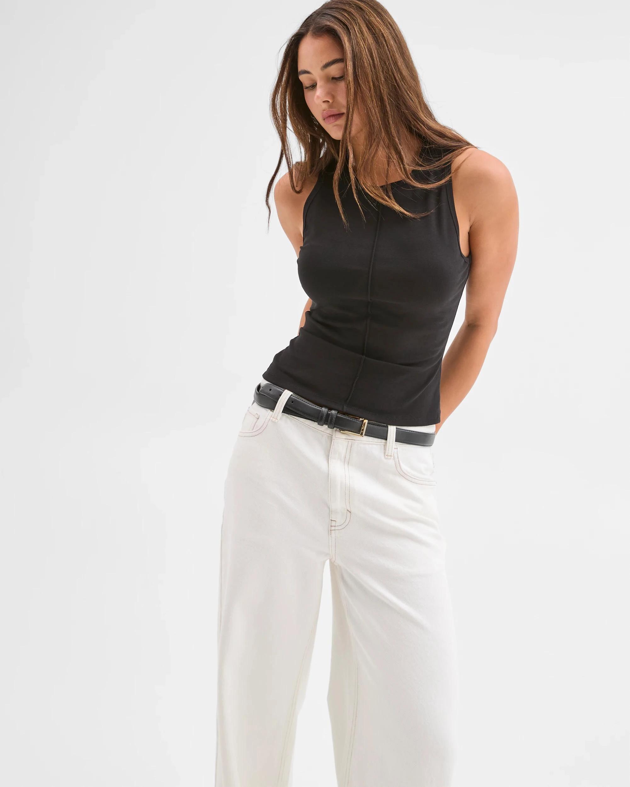 1 Lily Loves Australian Cotton Blend Exposed Seam Tank Top BLACK, 1 of 6