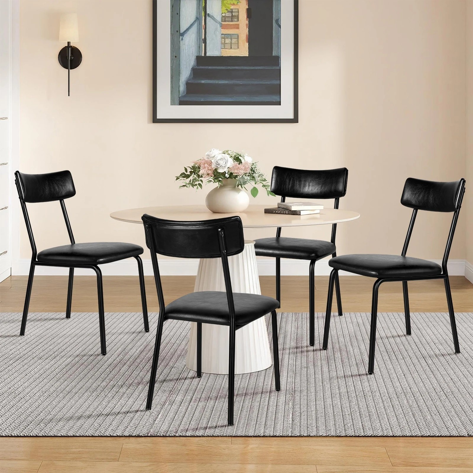 5 Alfordson 4x Dining Chairs Accent Kitchen Lounge Curved Back PU Leather - Black, 5 of 10