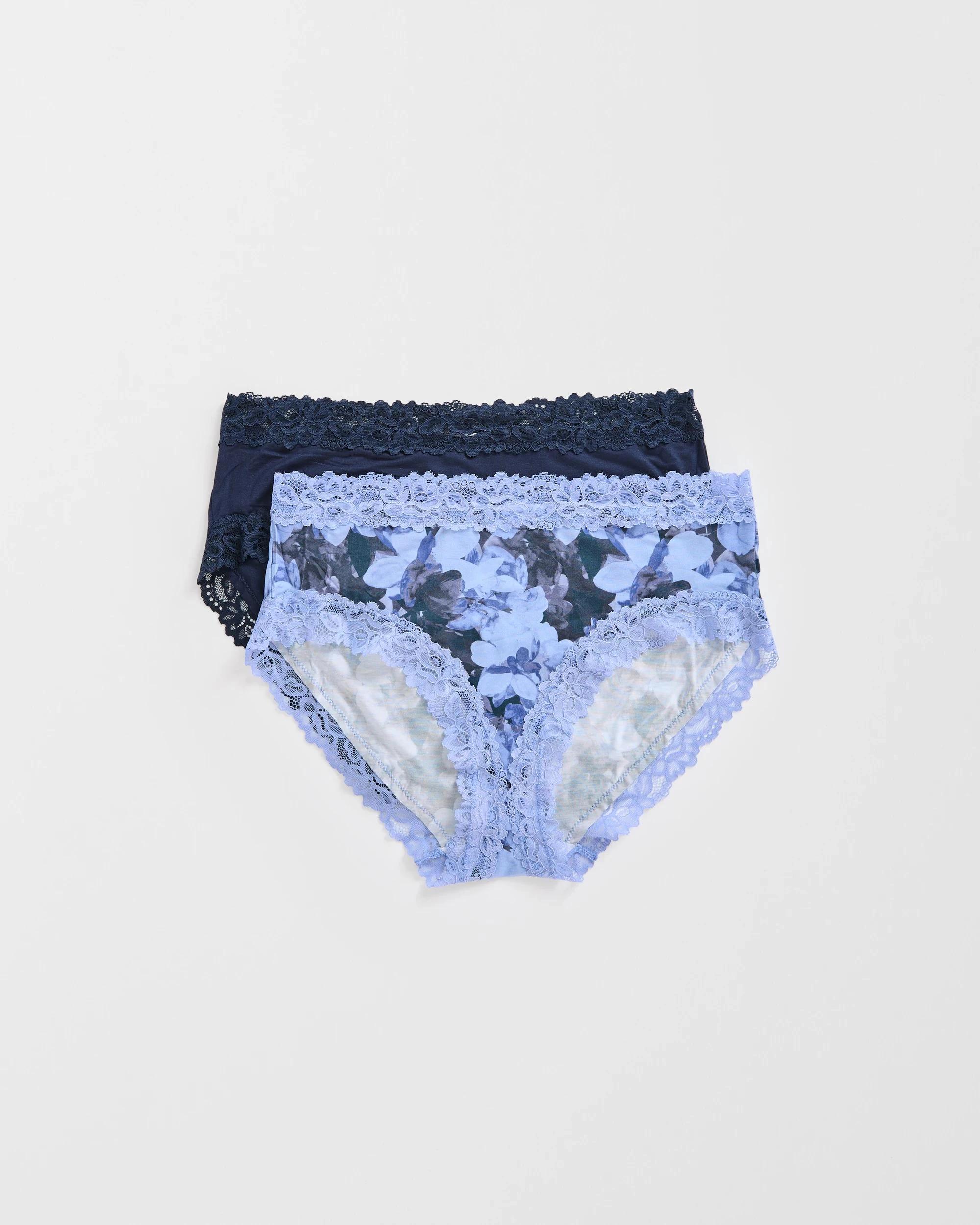 1 Target Woman Womens Modal and Lace Midi Briefs 2 Pack WATERCOLOUR FLORAL BLUES/NAVY BLAZER, 1 of 4
