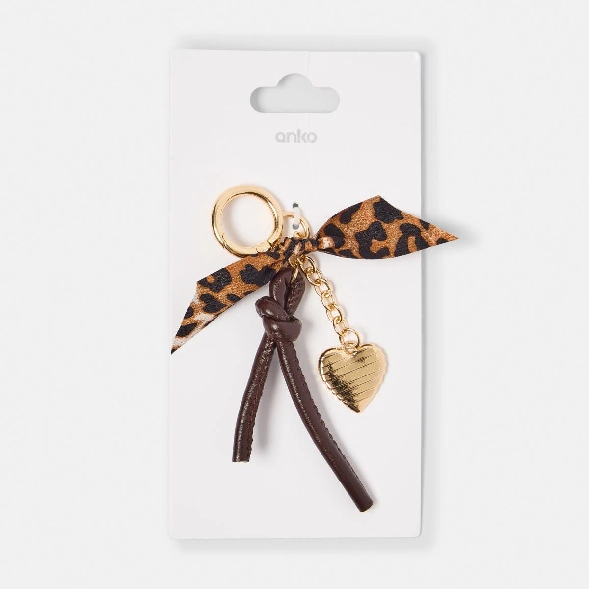 3 Leopard Bow Charm Keyring - Brown, Black and Gold Tone Brown, 3 of 3