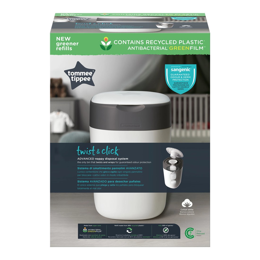 1 Tommee Tippee Twist & Click Advanced Nappy Disposal System - White, 1 of 10