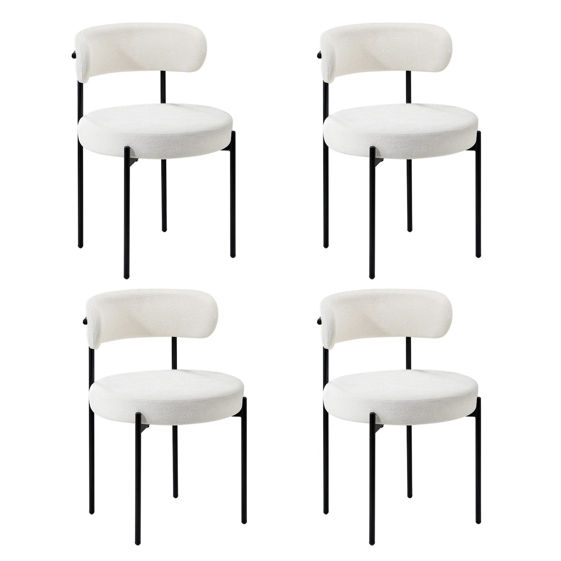 1 Oikiture 4x Dining Chair Round Boucle Kitchen Lounge Seats Backrest - White, 1 of 9