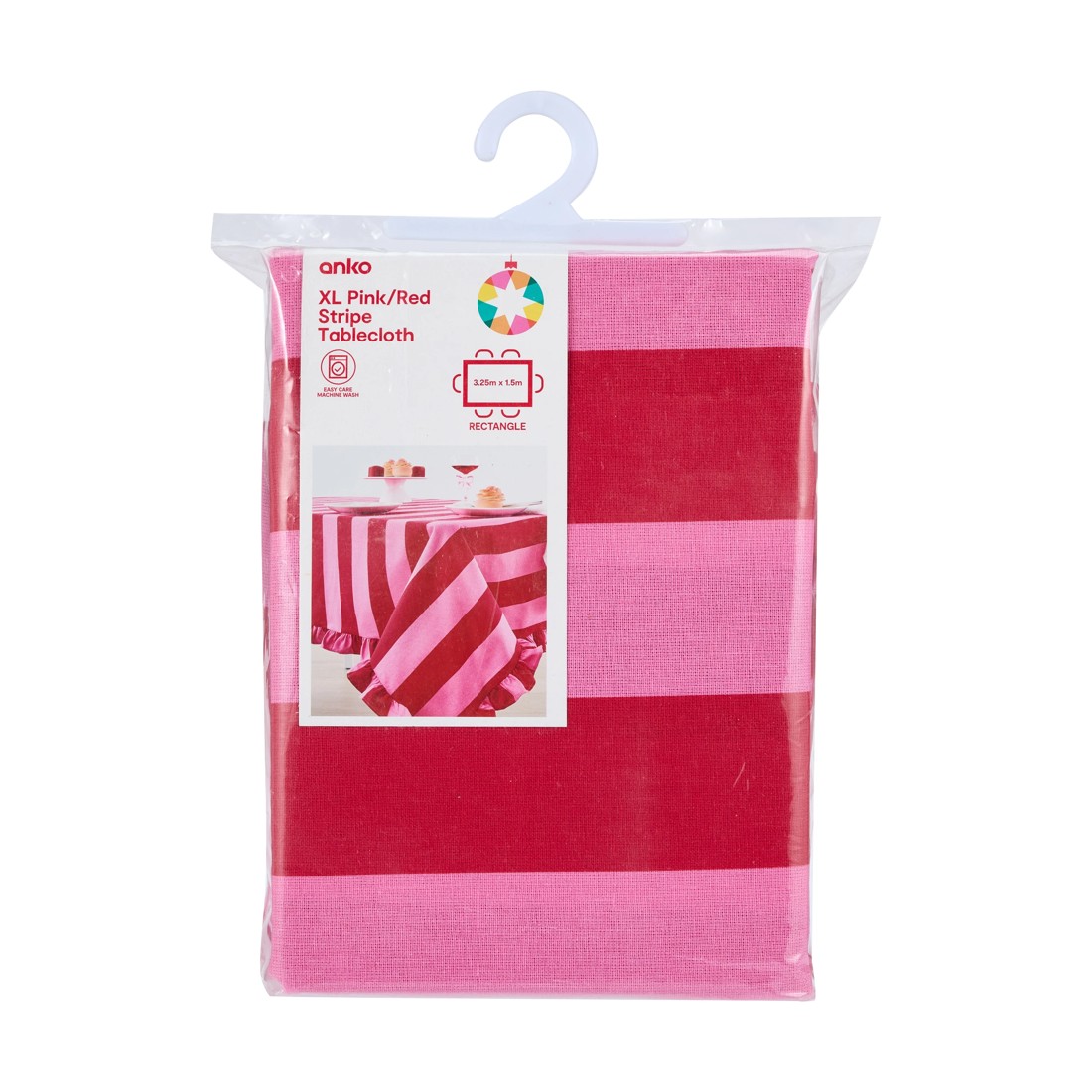 5 Pink/Red Stripe Extra Large Tablecloth, 5 of 5