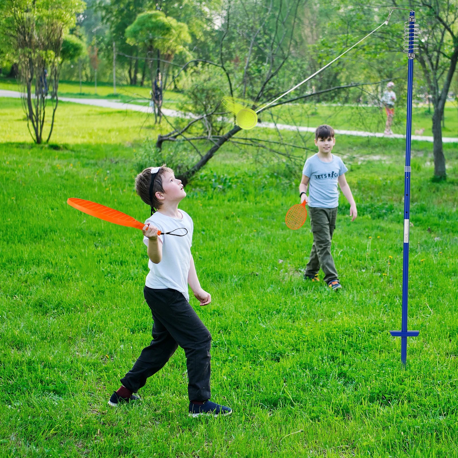 1 Costway Portable Tether Tennis Game Adjustable Tether Ball Set Outdoor Garden Lawn Training Game, 1 of 2