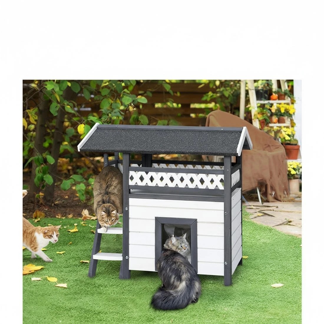 4 i.Pet Cat House Outdoor Shelter 77cm x 50cm x 73cm Rabbit Hutch Wooden Condo Small - Multi, 4 of 6