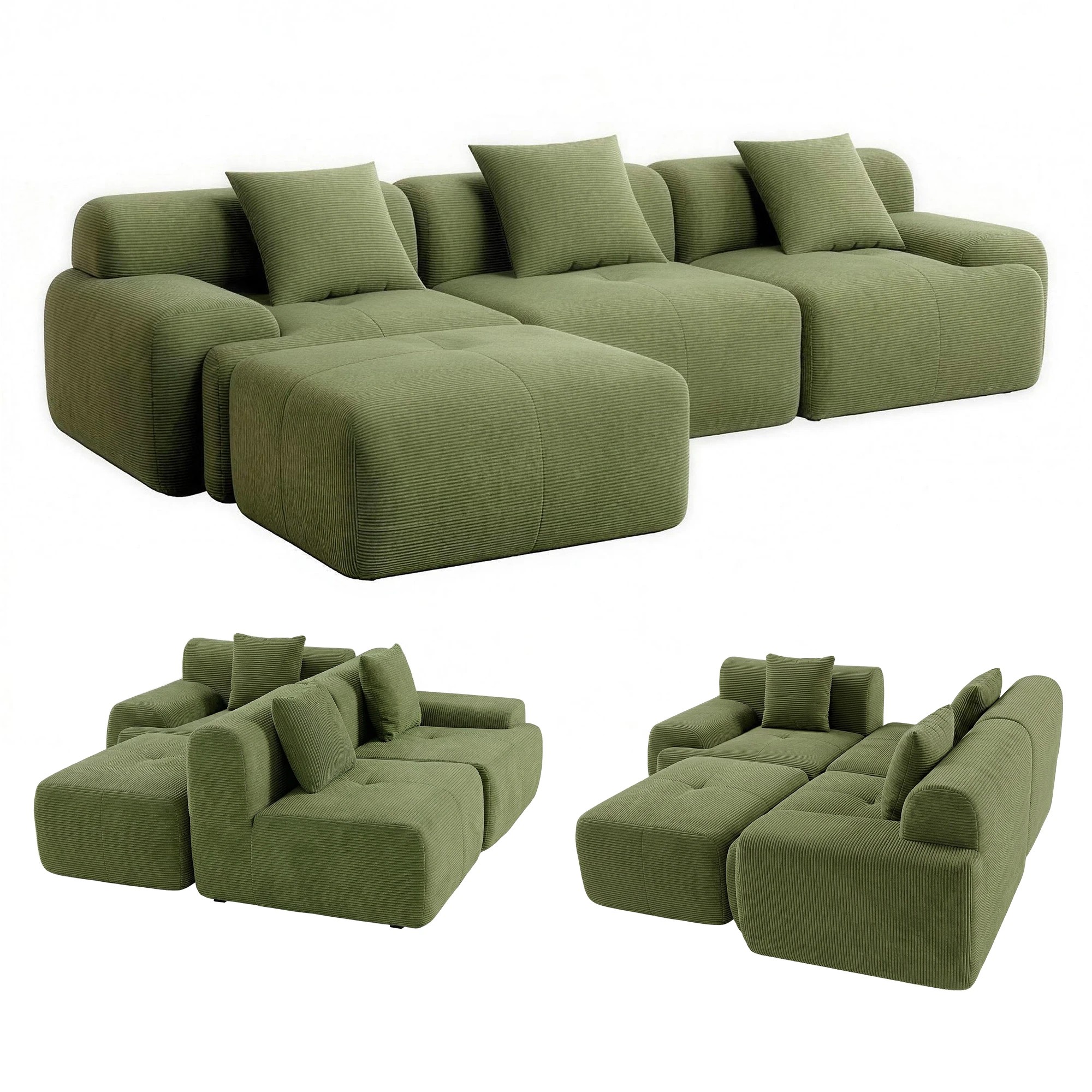 1 Artiss Modular Sofa Bed Comfort L-Shaped Sectional Boneless Couch - Green, 1 of 3