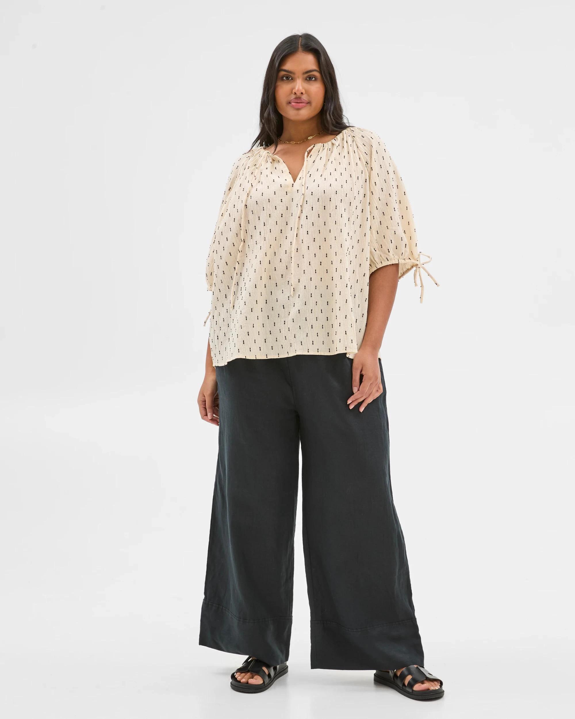 1 Target Plus Size Puff Sleeve Dobby Blouse ASH BROWN, 1 of 5