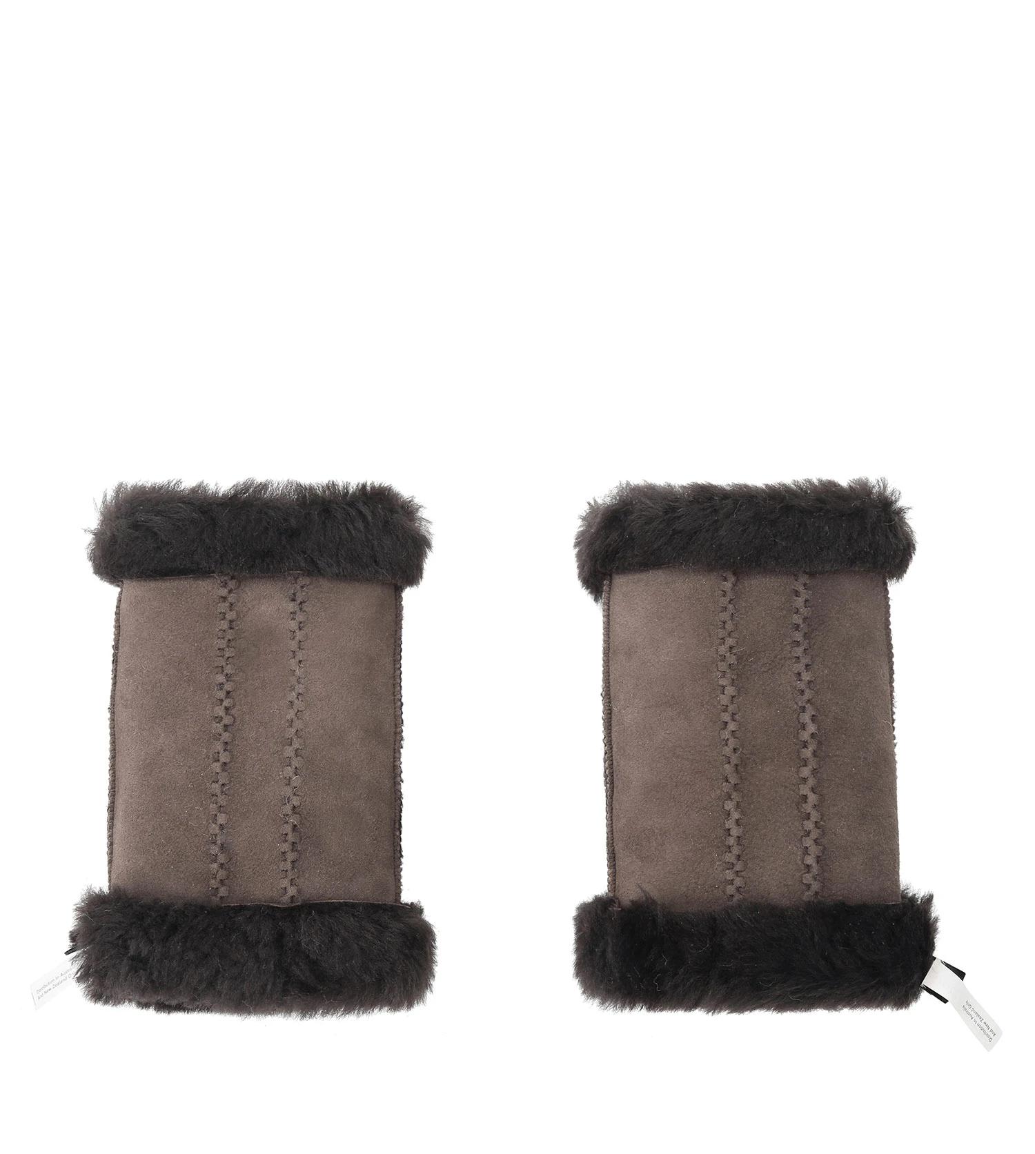 4 Australian Shepherd UGG Fluffy Fingerless Mittens CHOCOLATE, 4 of 5