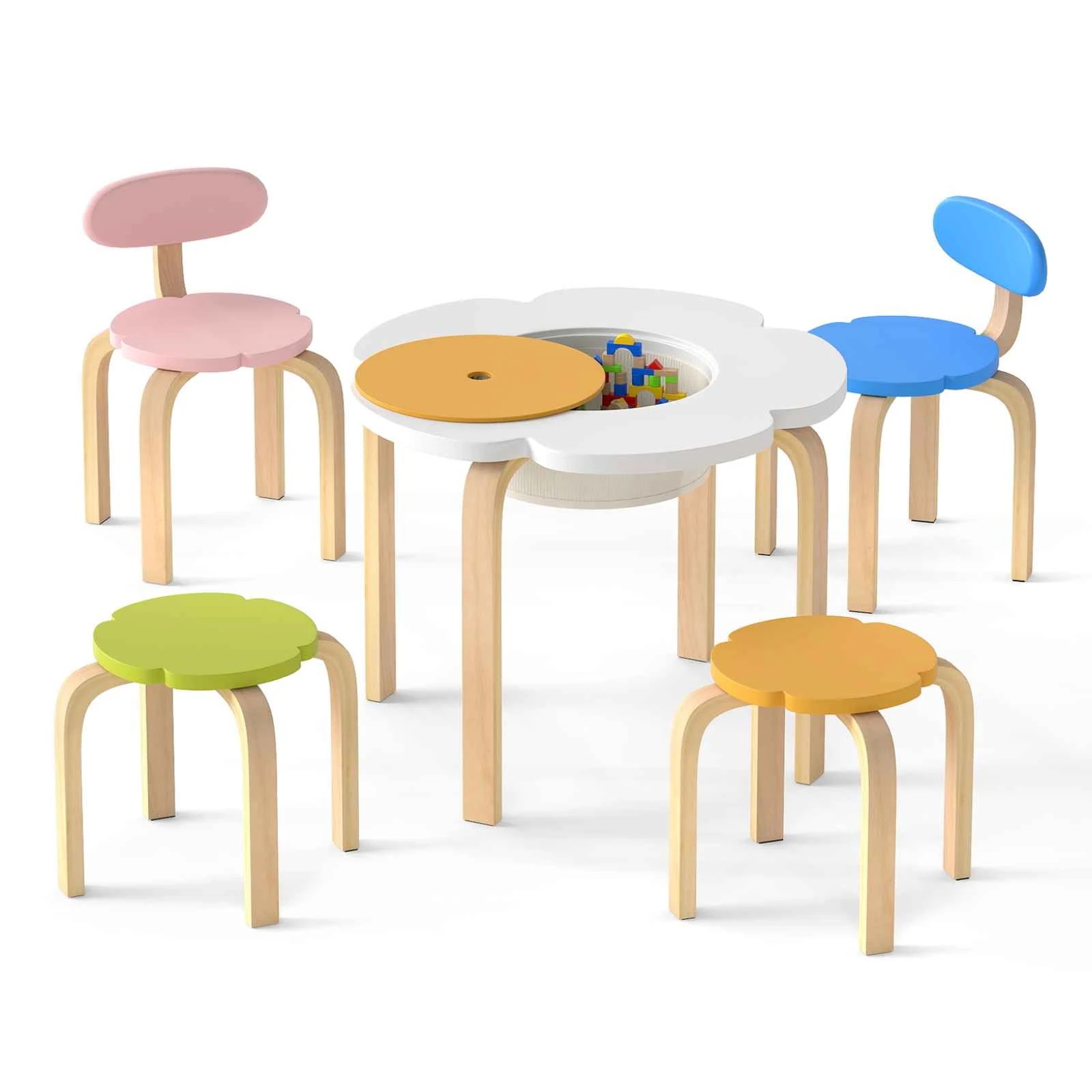 1 Costway Activity Table Chairs Set Art Table w/4 Chairs & Stools - Multi, 1 of 1