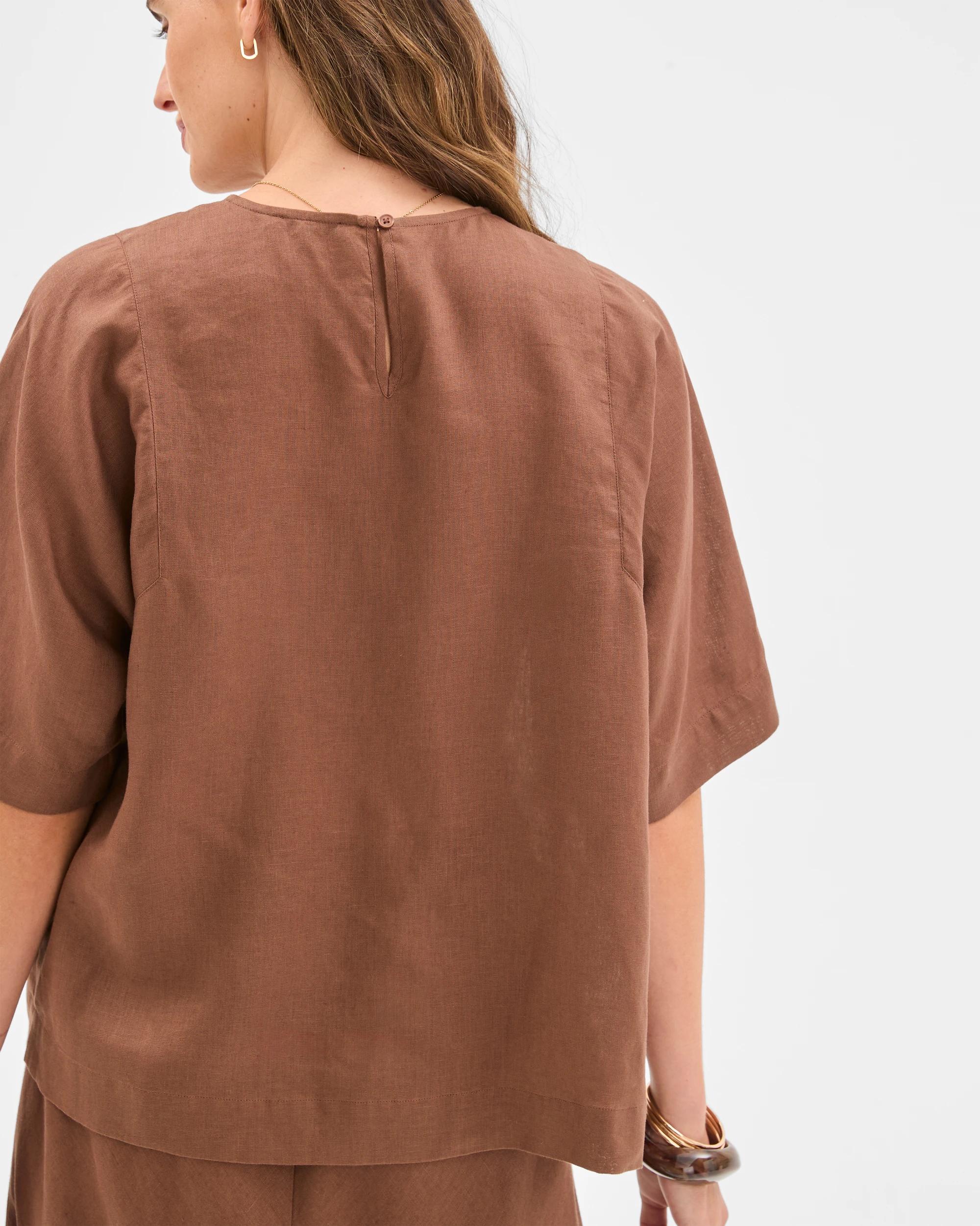 5 Target Woman European Linen Seamed T-Shirt WARM BROWN, 5 of 5