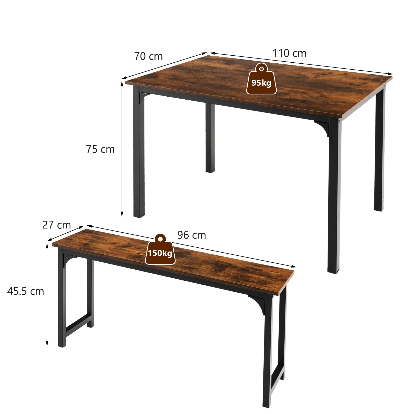 2 Costway 3PCS Wood Dining Table & Chairs Set Dining Furniture Set Steel Frame, 2 of 4