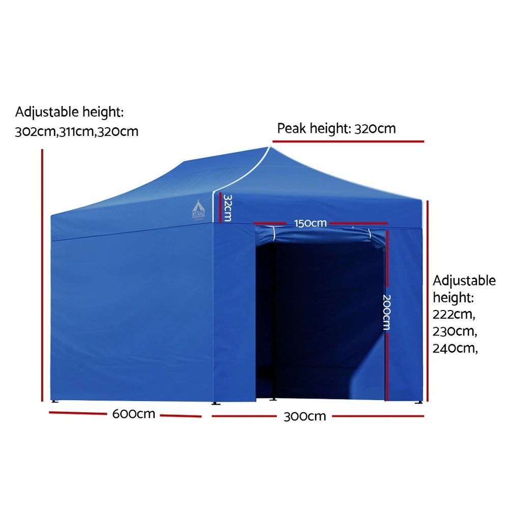 2 Instahut Gazebo 3x6 Pop Up Marquee Folding Tent Wedding Gazebos Camping Outdoor Shade - Blue, 2 of 8