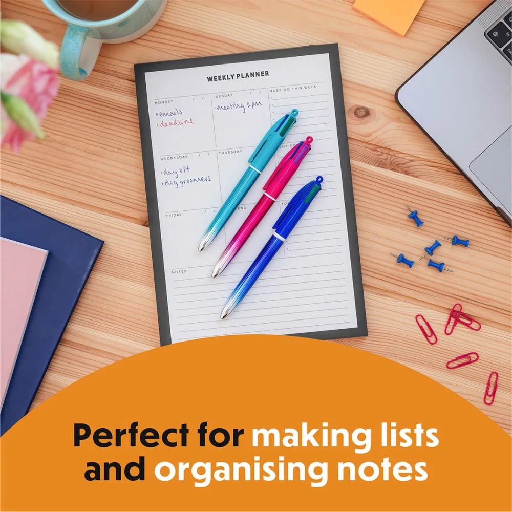 3 Bic 4-Colour Smooth Ballpoint Pen Teal, 3 of 4