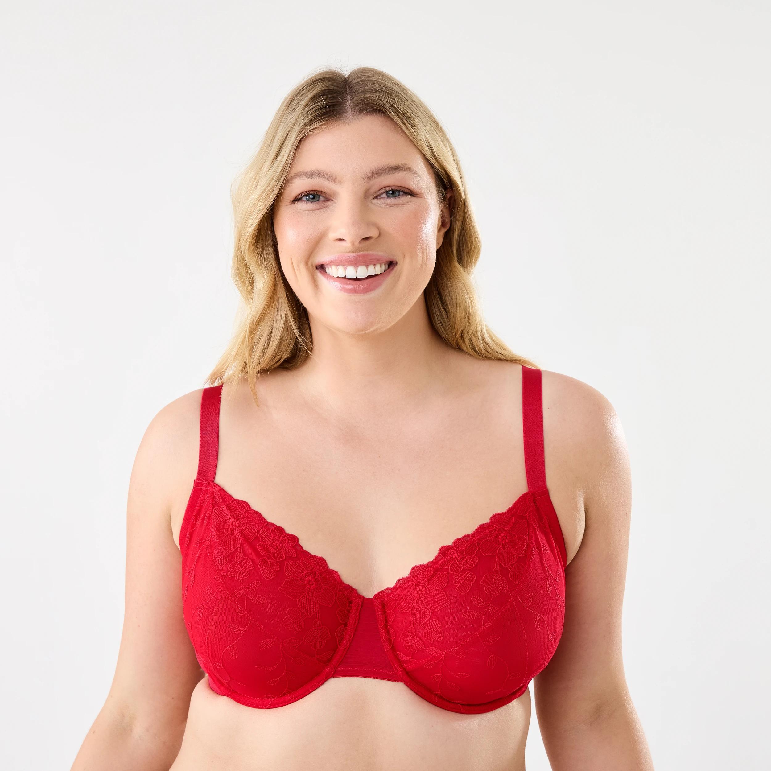 1 Full Figure Soft Cup Mesh Underwire Bra Strawberry, 1 of 6