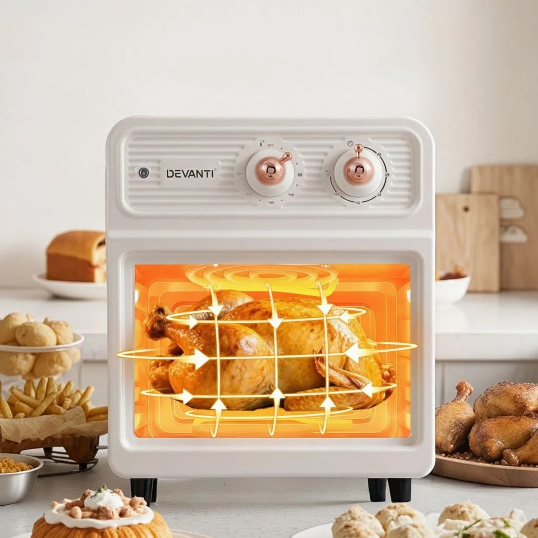 6 Devanti 6L Air Fryer Knob Control 1700W - Beige, 6 of 7