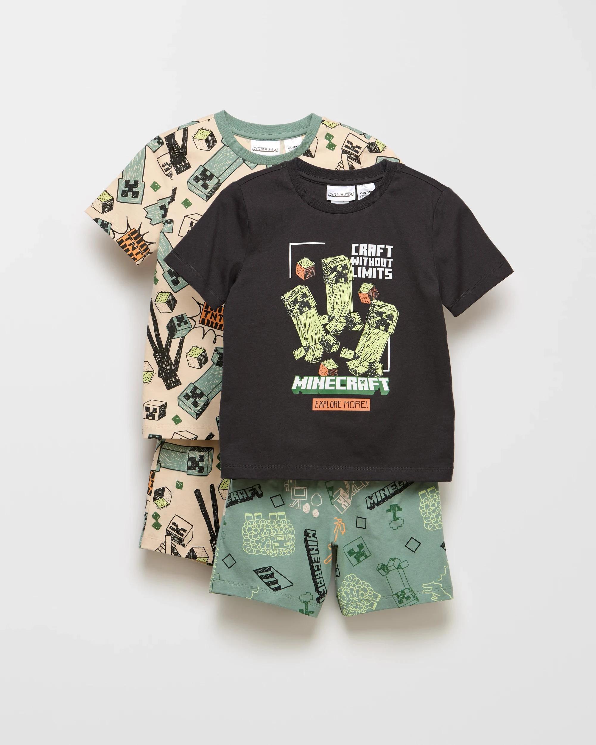 1 Minecraft Australian Cotton Younger Boys 2 Pack Short Pyjama Set MULTI, 1 of 4