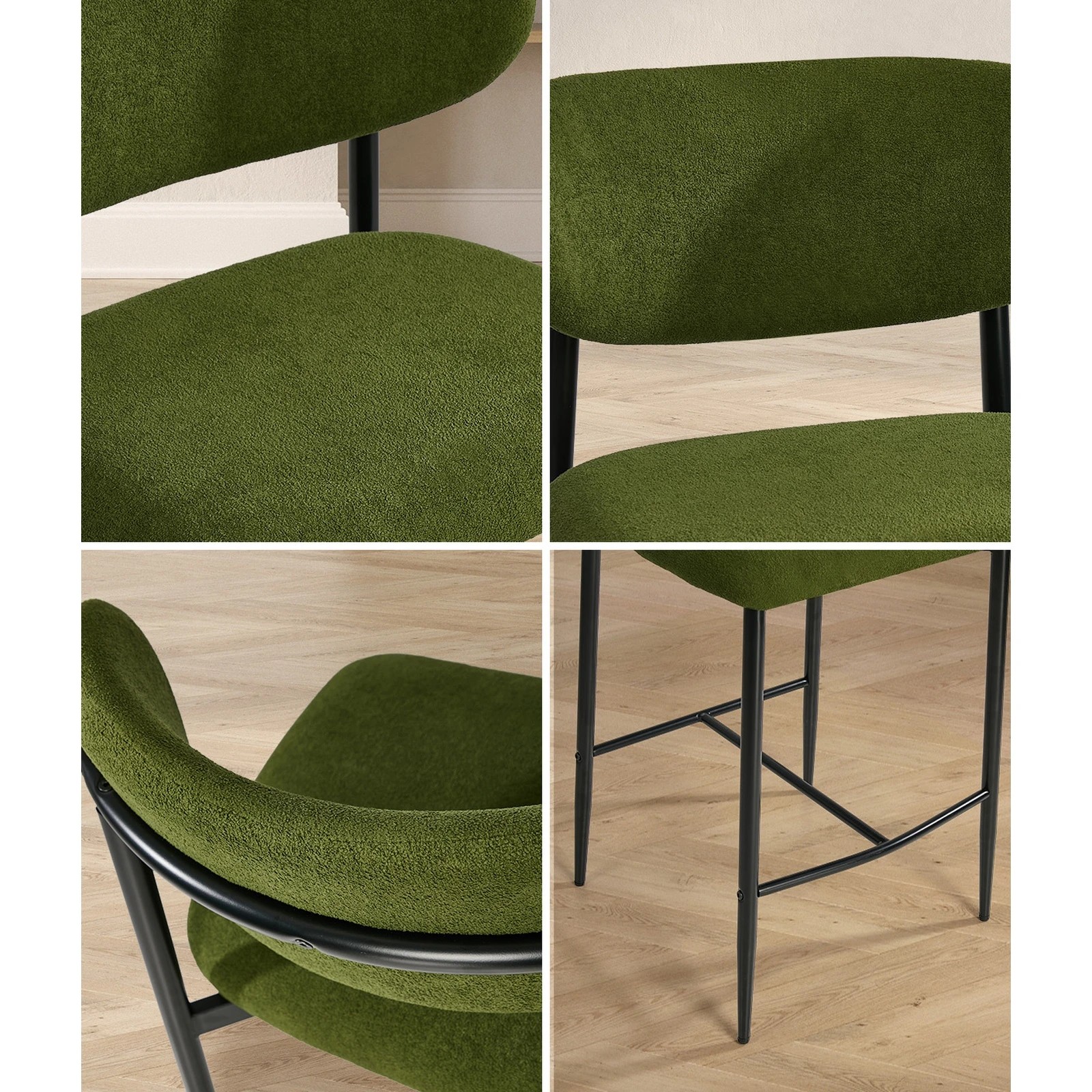 5 Oikiture 4x Bar Stools Kitchen Stool Counter Chair Boucle- Green, 5 of 8