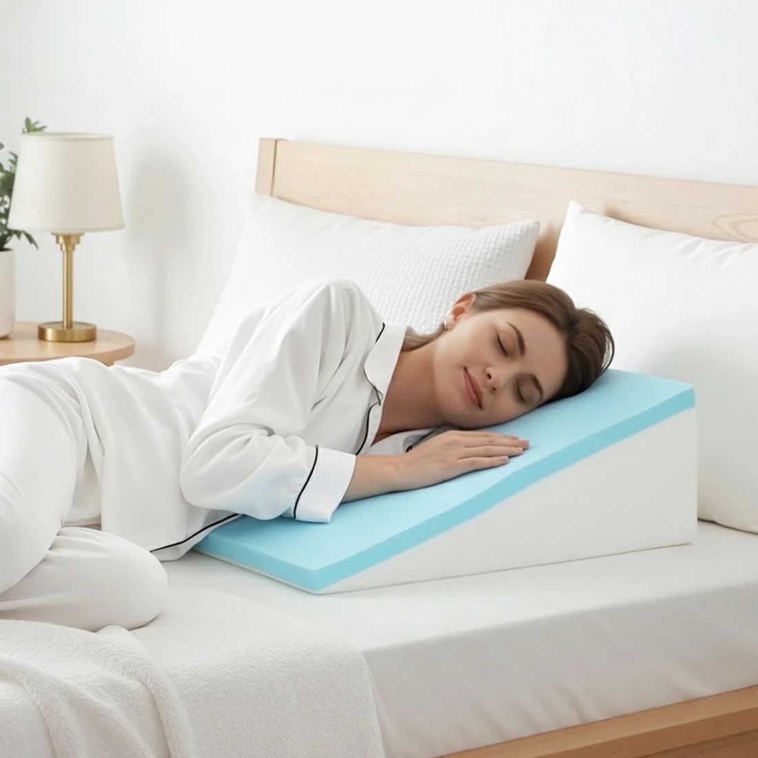 6 Giselle Bedding Wedge Pillow Gel Memory Foam Ergonomic Support Bamboo Cover - White, 6 of 8
