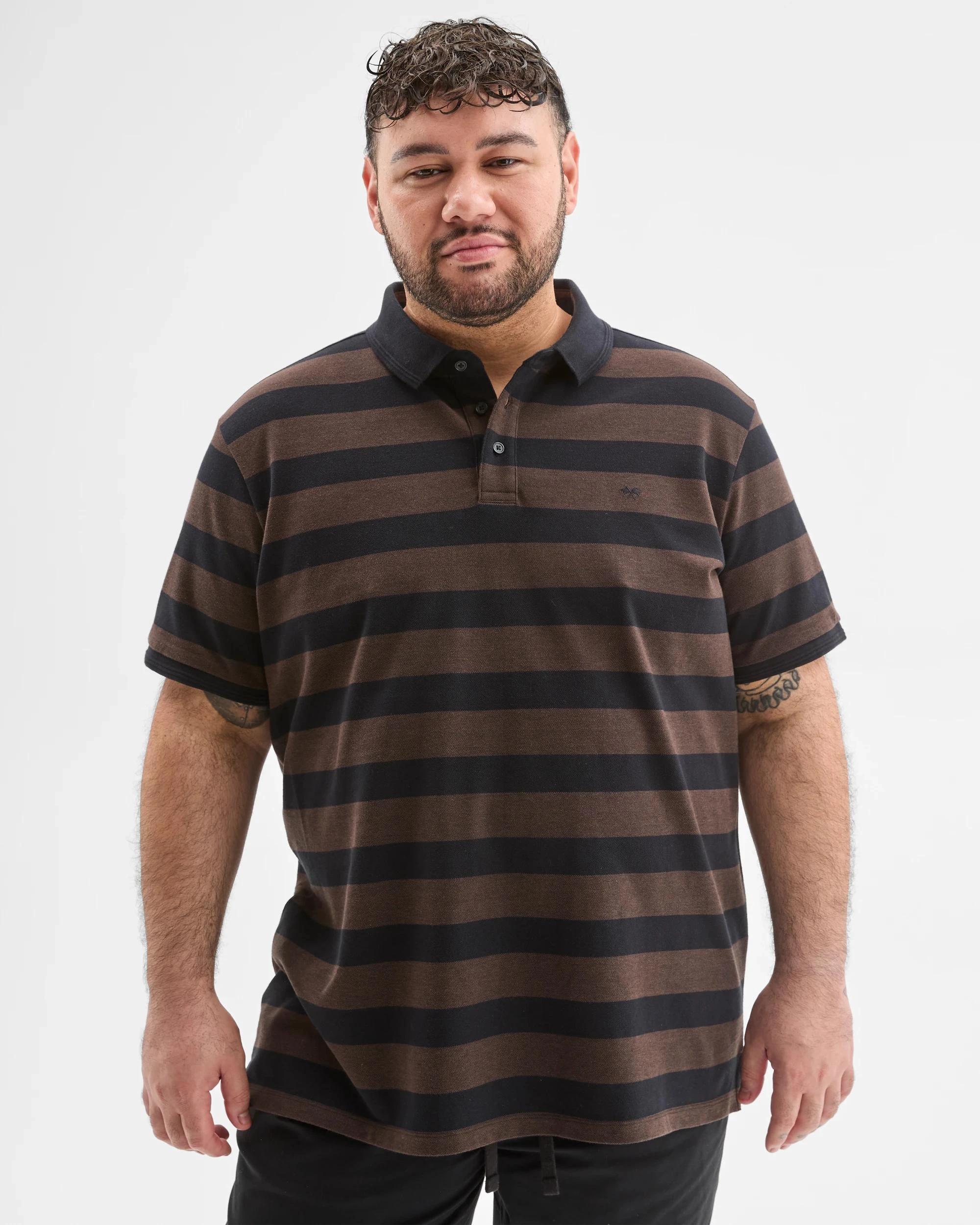 1 Target Plus Size Australian Cotton Birdseye Stripe Polo Top CHOC, 1 of 7