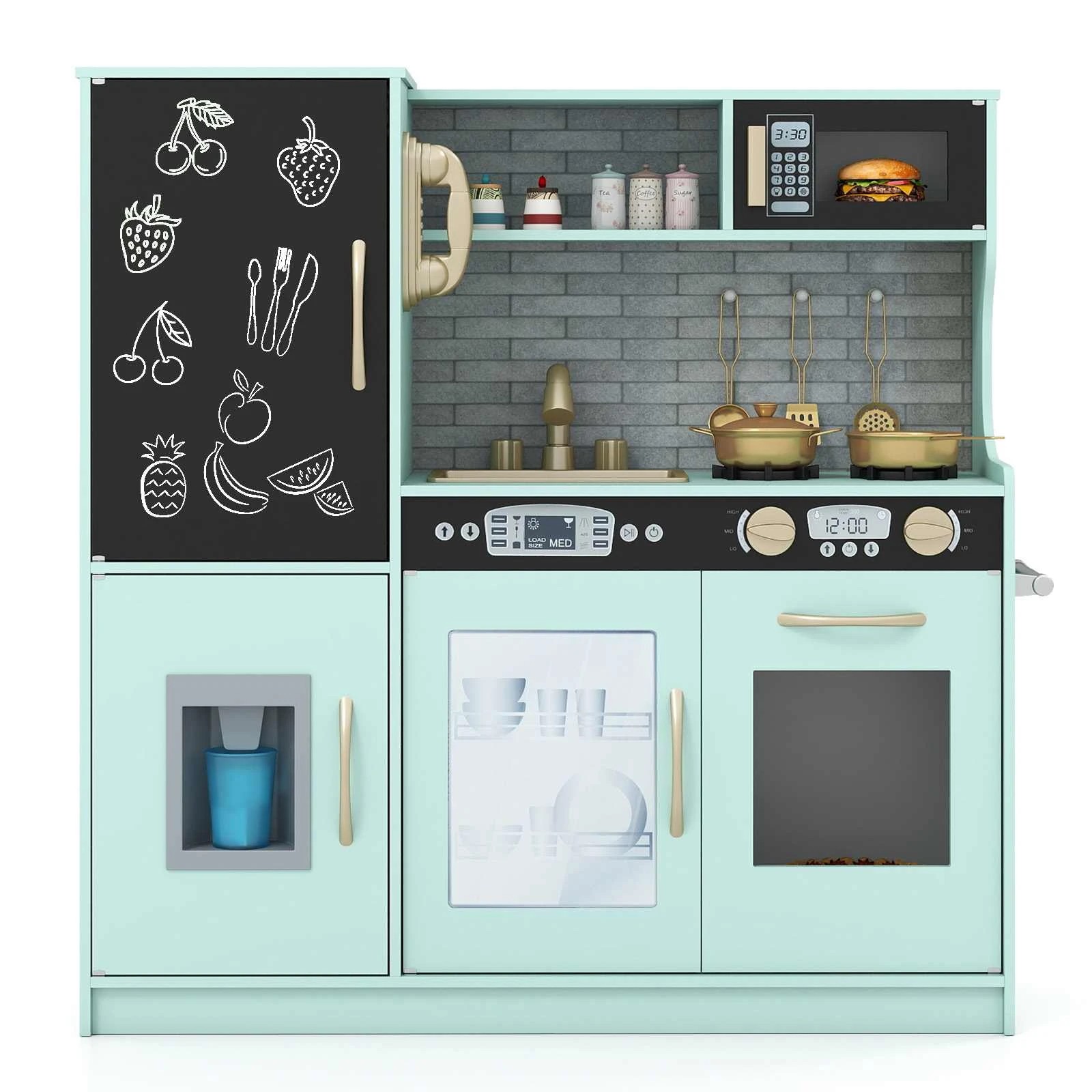 1 Costway Kitchen Playset Pretend Cooking Toy w/Cookware - Green, 1 of 1