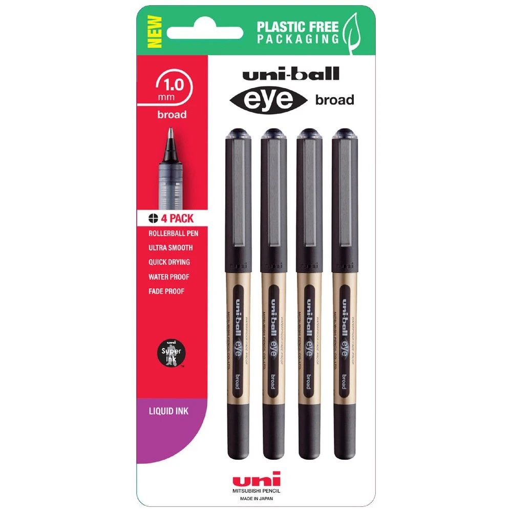 1 Uni-Ball Eye Broad Rollerball Pen 1mm Black 4 Pack, 1 of 2
