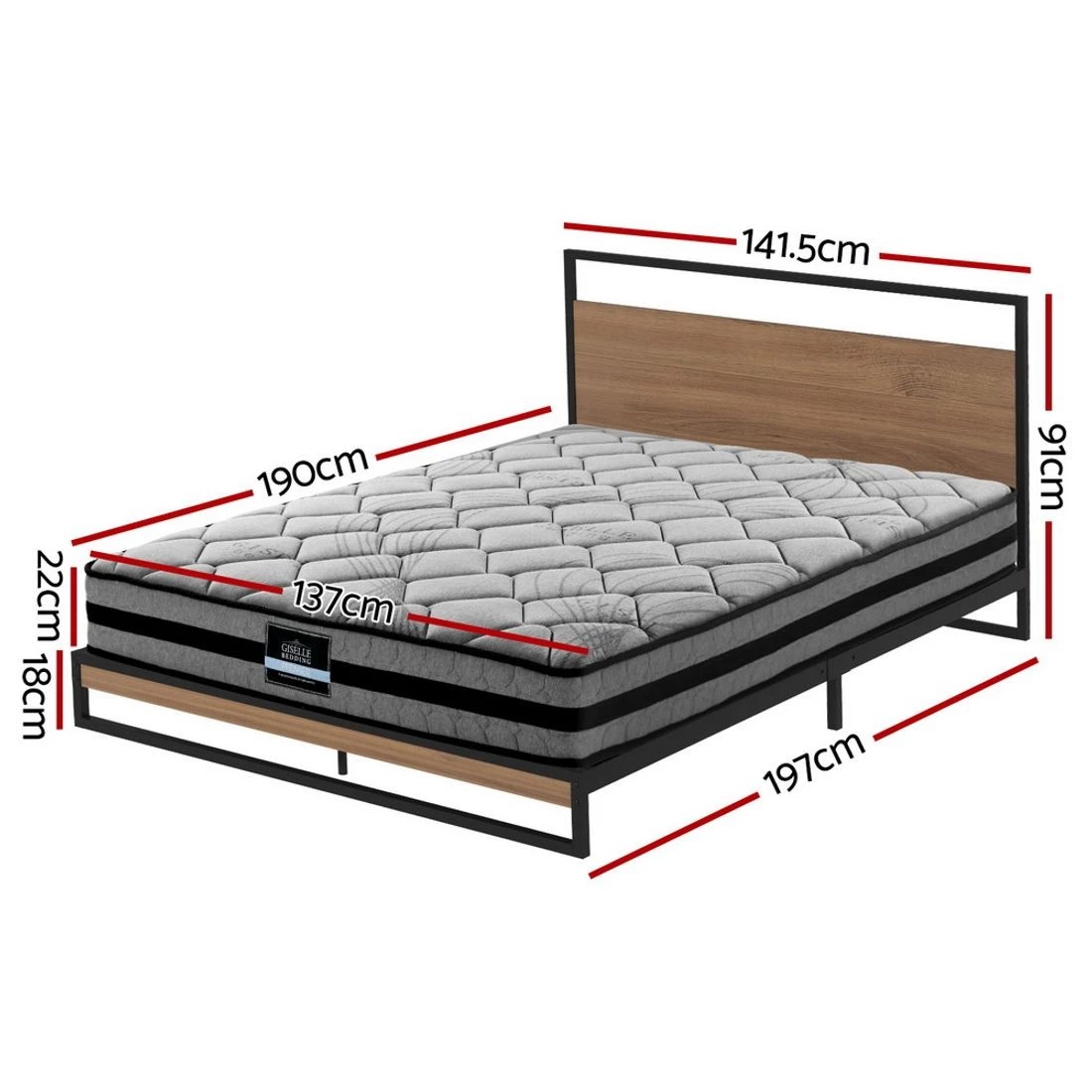 2 Artiss  Metal Bed Frame Double Size Beds Platform with Mattress - Multi, 2 of 5