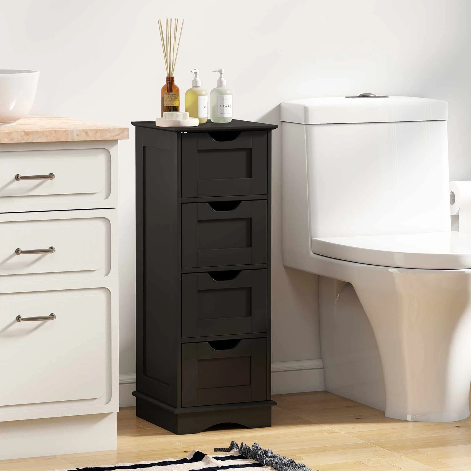 3 Costway 4 Drawers Bathroom Storage Cabinet Freestanding Floor Organizer - Black, 3 of 5