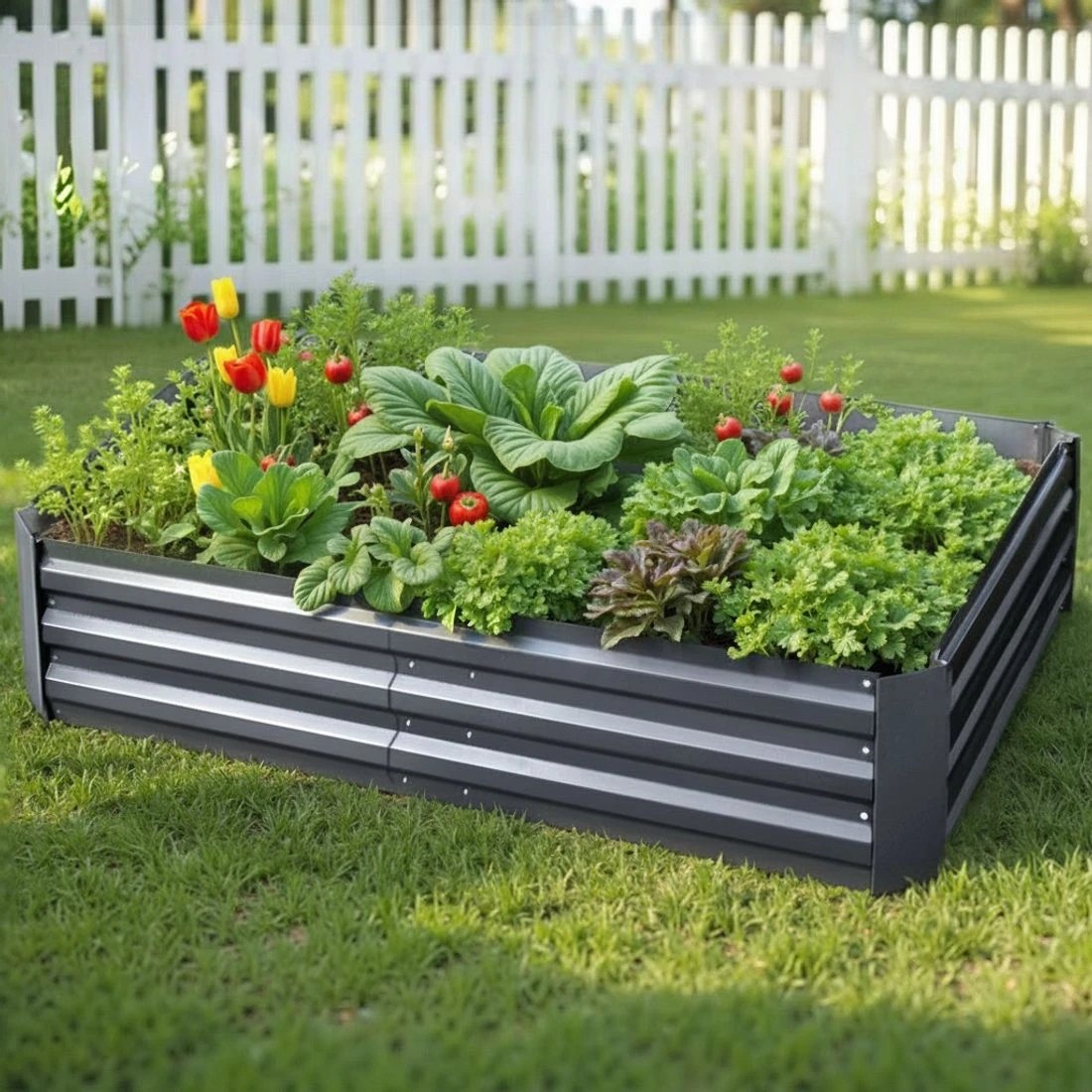 8 Green Fingers Garden Bed 150x90cm Planter Box Raised Container Galvanised Steel - Grey, 8 of 8