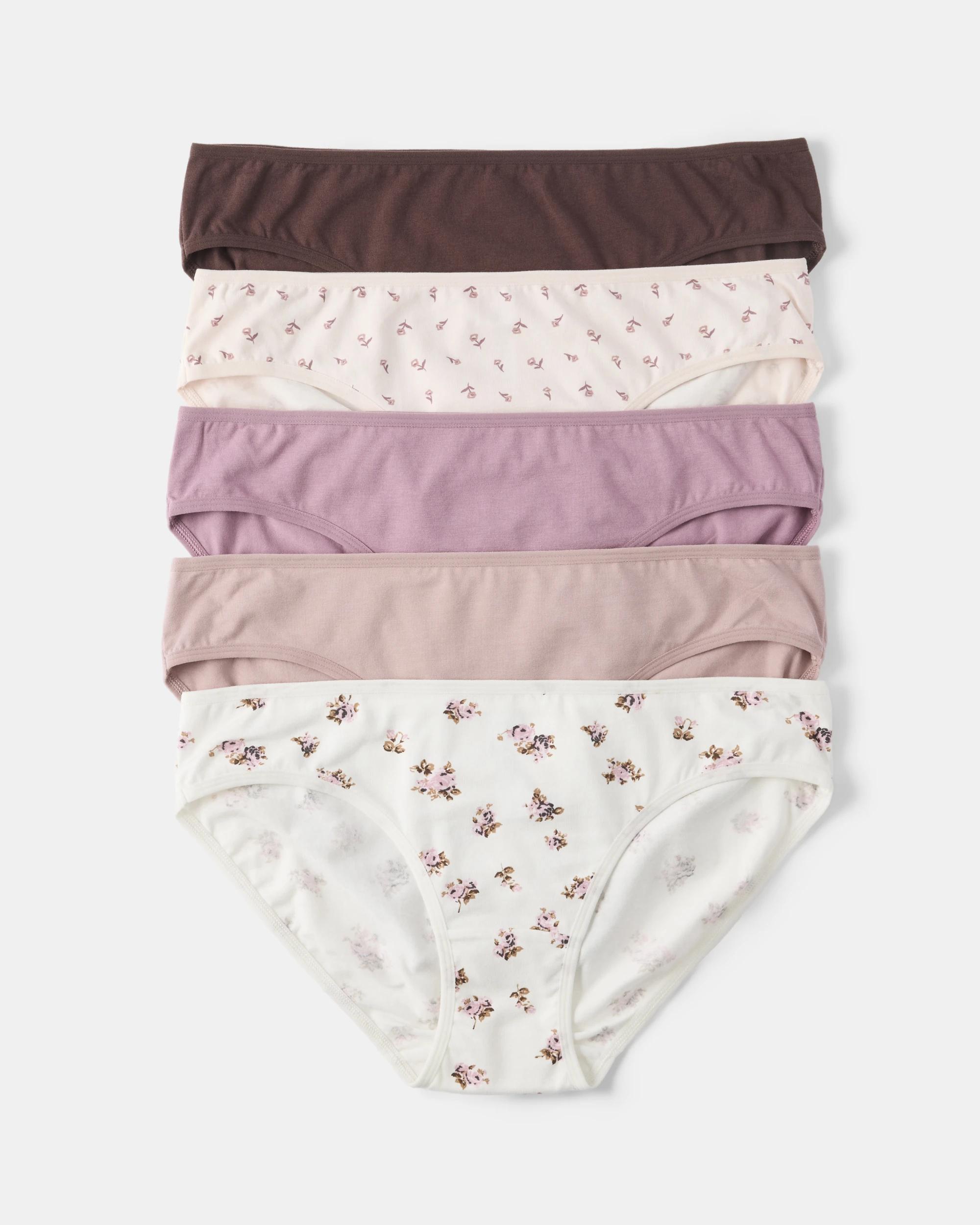 1 5 Pack Cotton Stretch Bikini Briefs Roses, 1 of 10