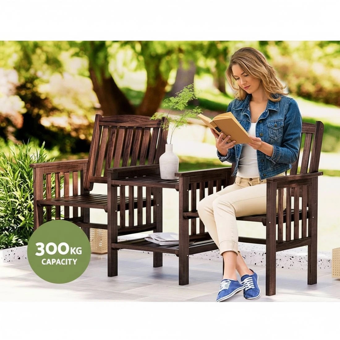 5 Gardeon Outdoor Garden Bench Loveseat Wooden Table Chairs Patio Furniture - Multi, 5 of 5