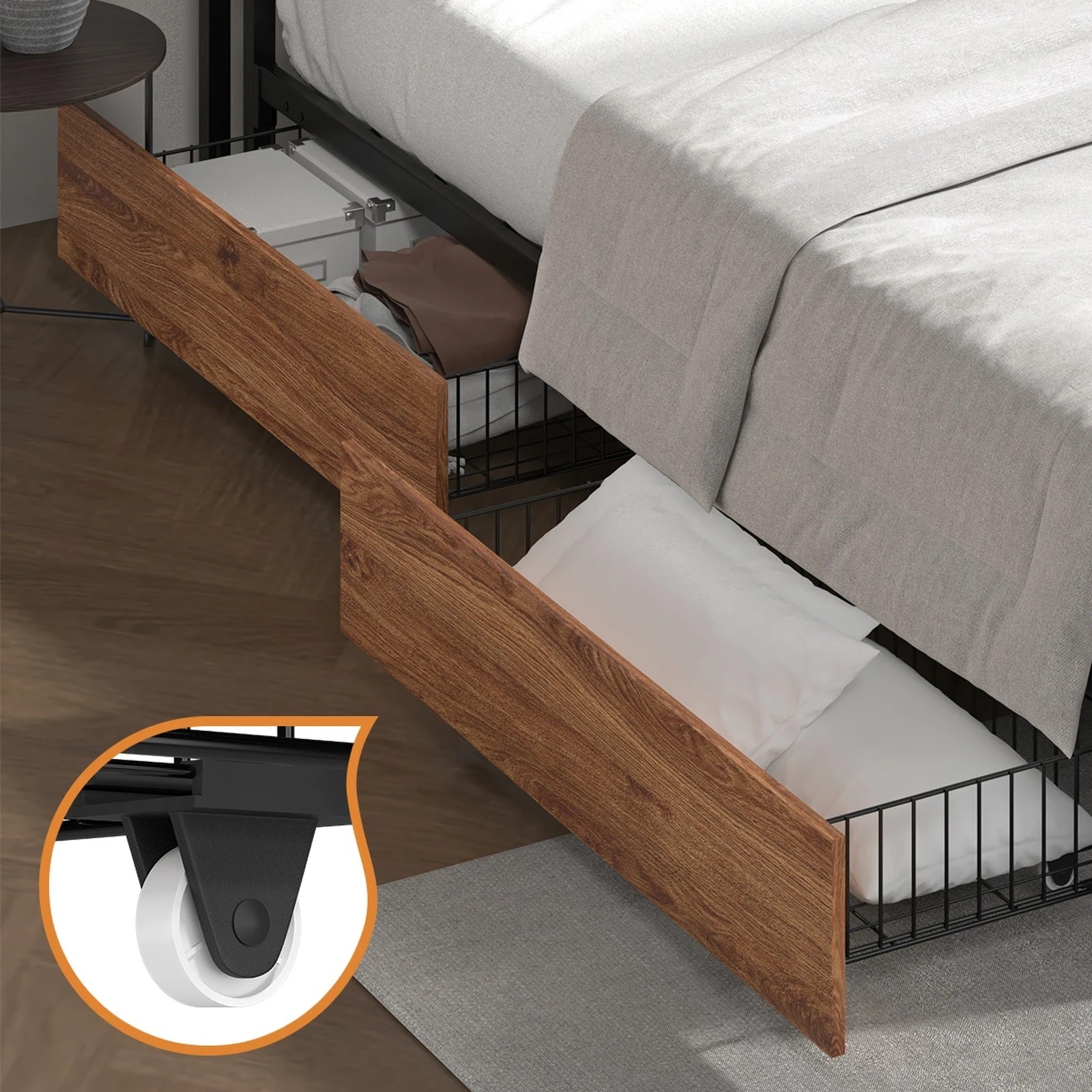3 Oikiture Metal Bed Frame King Size With Led Headboard Storage Drawers Usb
 - Black, 3 of 7