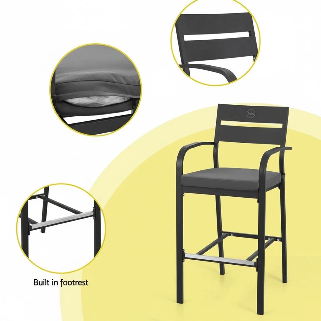 6 Gardeon Outdoor Bar Set 5-Piece Patio Dining Chairs Aluminium Table Stools - Black, 6 of 6