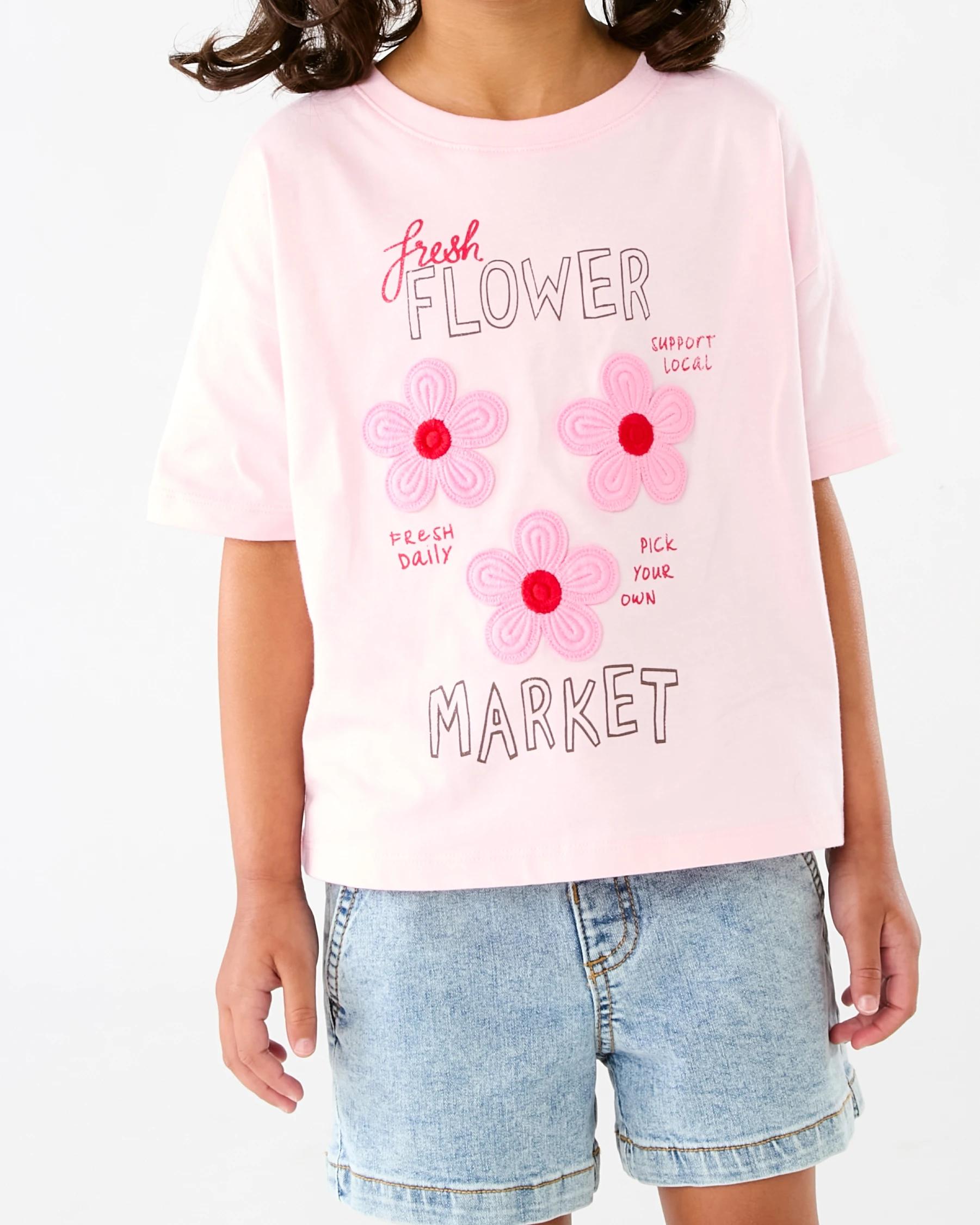 5 Short Sleeve Oversized Embroidered T-shirt Pnk Floral, 5 of 6