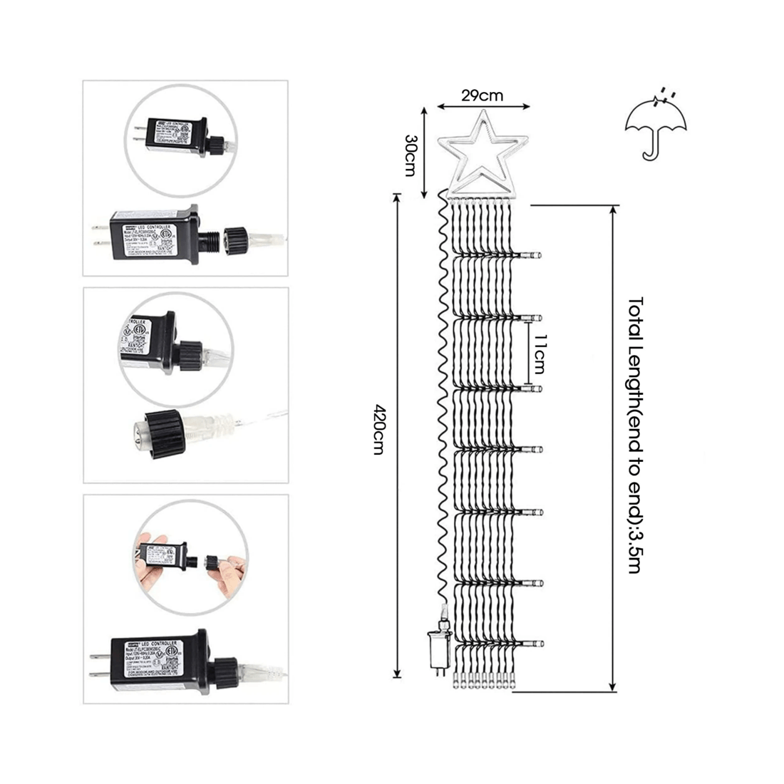 2 Advwin 3.5M * 9 Lines 350 RGB LED String Fairy Lights Five-Pointed Star 8 Modes Christmas Decor, 2 of 7