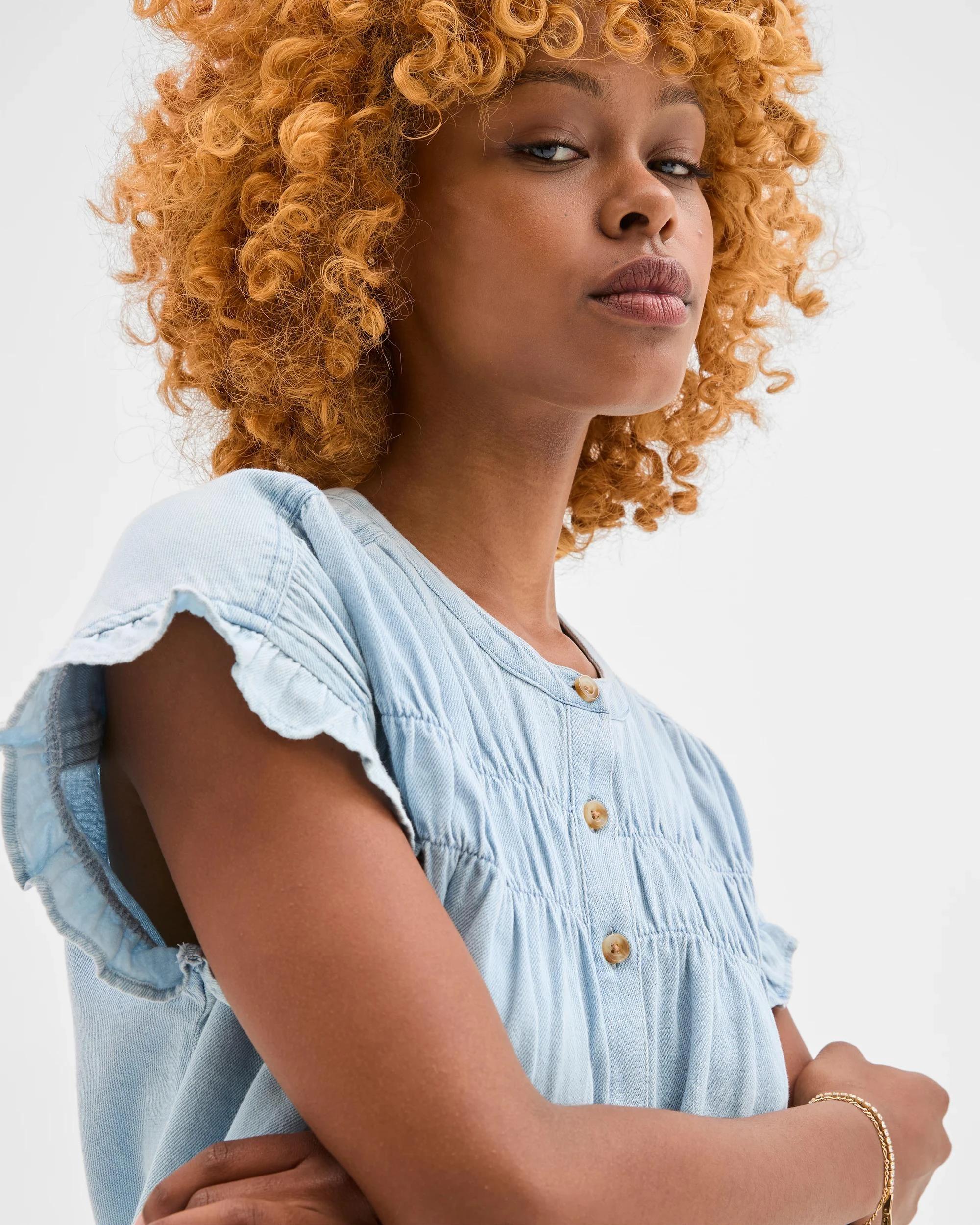 5 Target Petites Ruffle Sleeve Blouse CHAMBRAY, 5 of 5