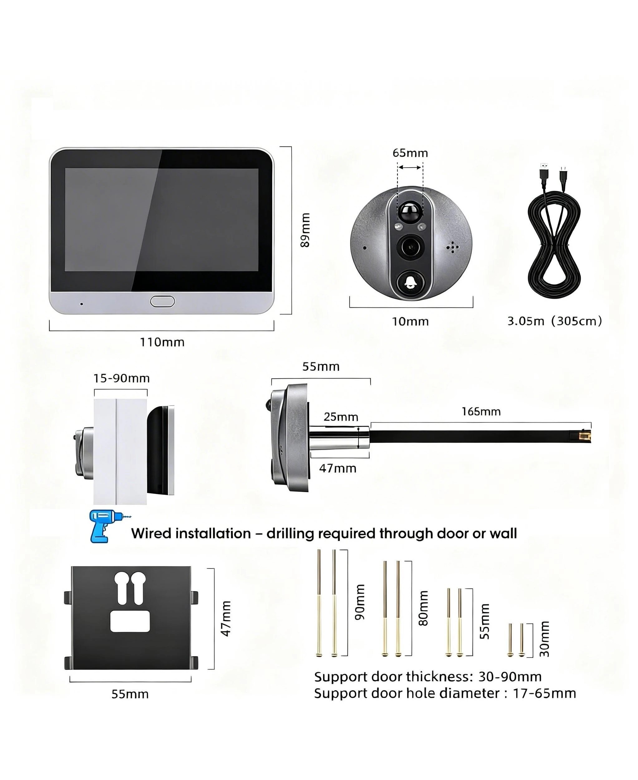 5 Advwin WiFi Video Peephole Doorbell Camera with 5.7 inch Wireless Screen - Silver, 5 of 8