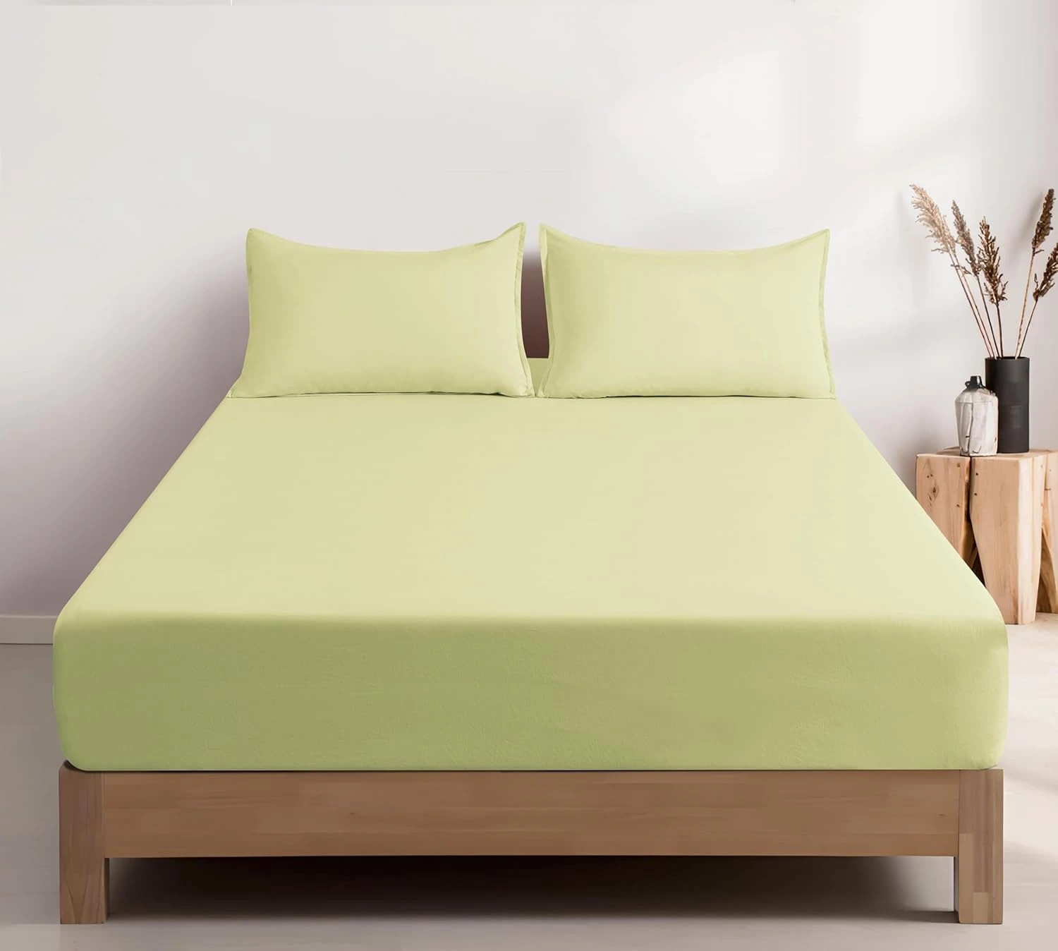 1 CleverPolly 100% Vintage Washed Microfibre Fitted Sheet Set - Lemon - Double Bed, 1 of 5