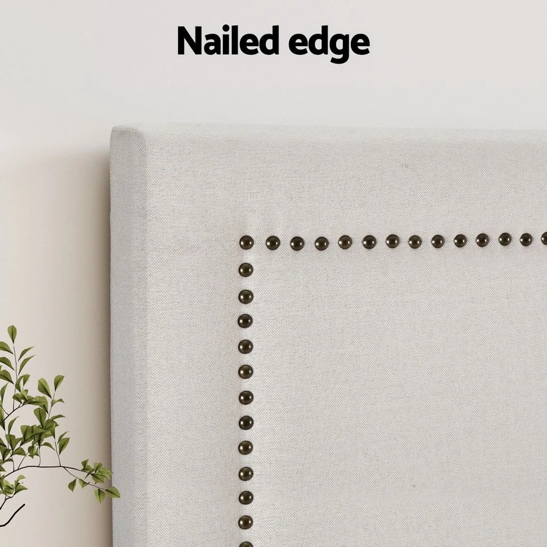 6 Artiss Bed Frame Bed Head Headboard Queen Fabric - Beige, 6 of 7