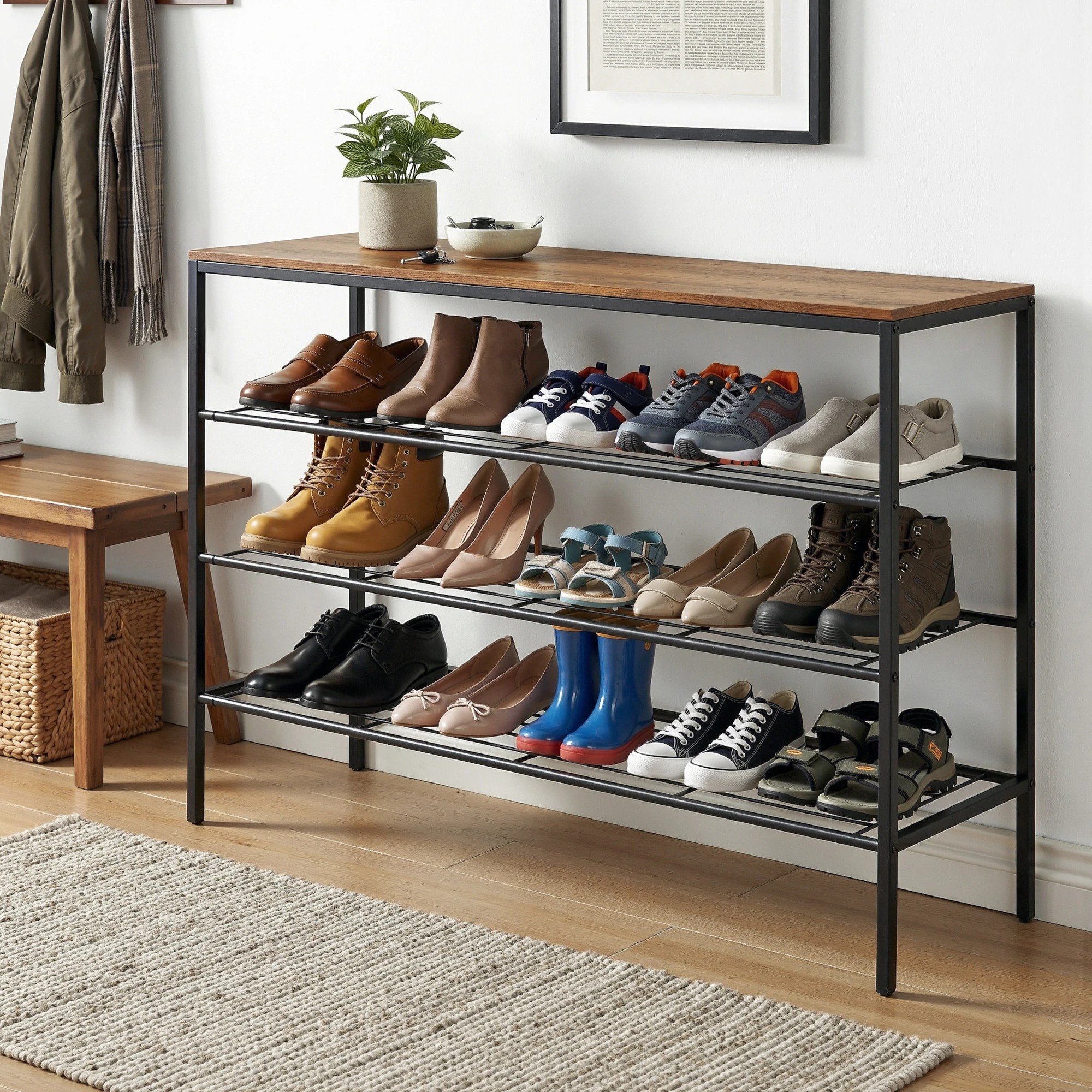 4 Artiss Shoe Rack 4 tier Storage Organiser - Black, 4 of 9