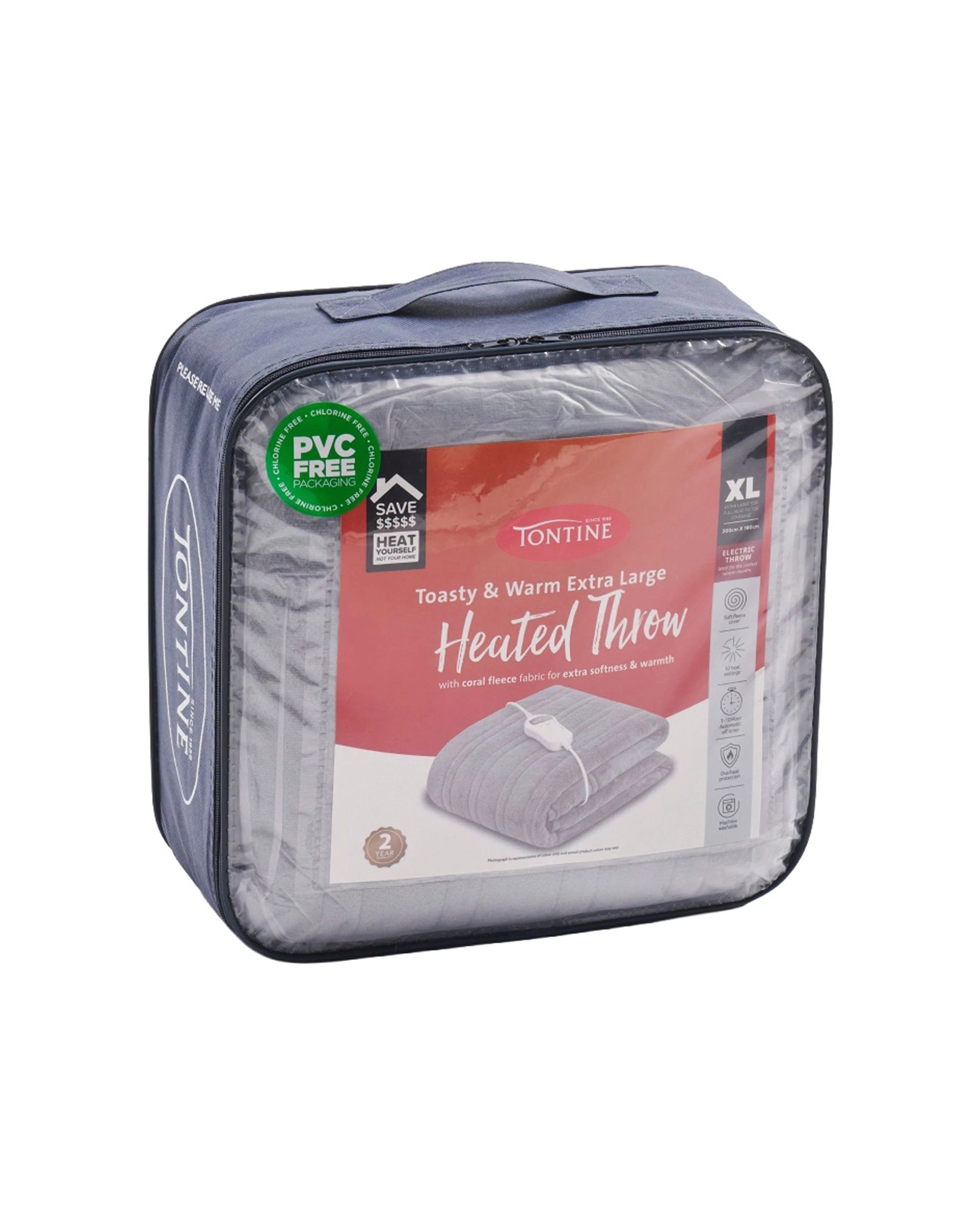 1 Tontine Extra Large Fleece Heated Throw Polyester 180x200cm Quarry, 1 of 4