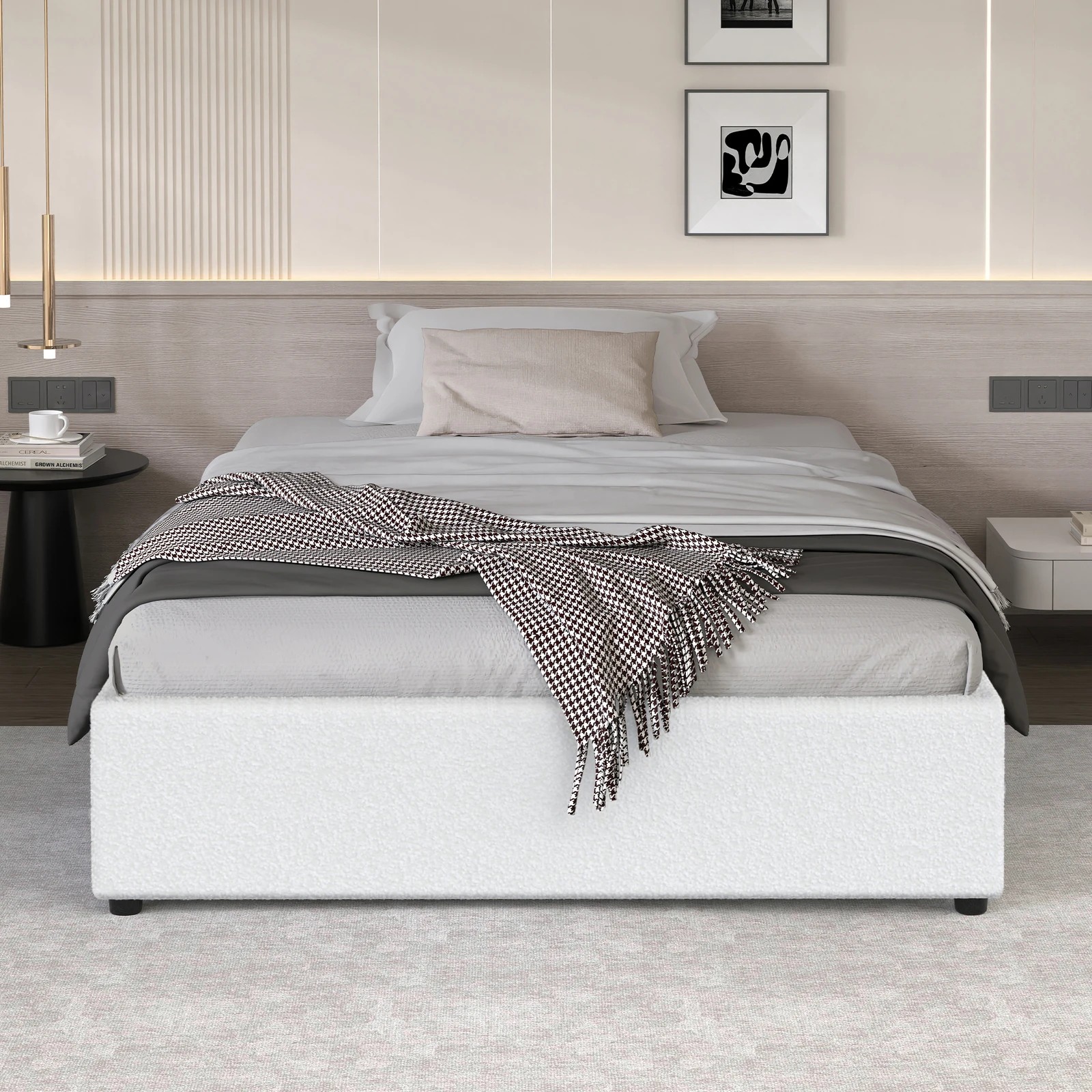 3 Alfordson Bed Frame King Single Gas Lift Storage Mattress Base Boucle Wilbur - White, 3 of 10