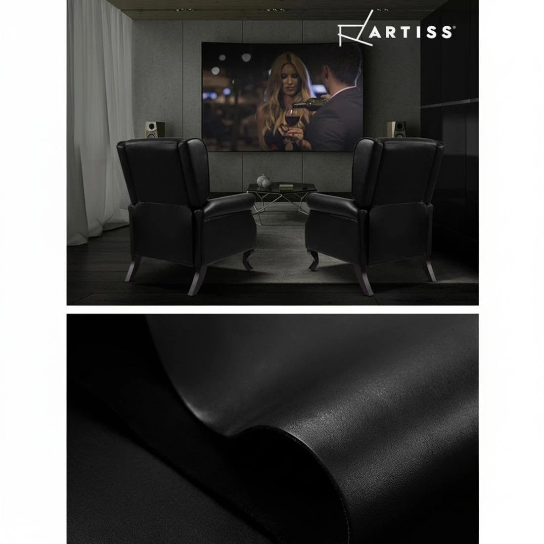 5 Artiss Recliner Armchair Faux Leather Domini - Black, 5 of 6