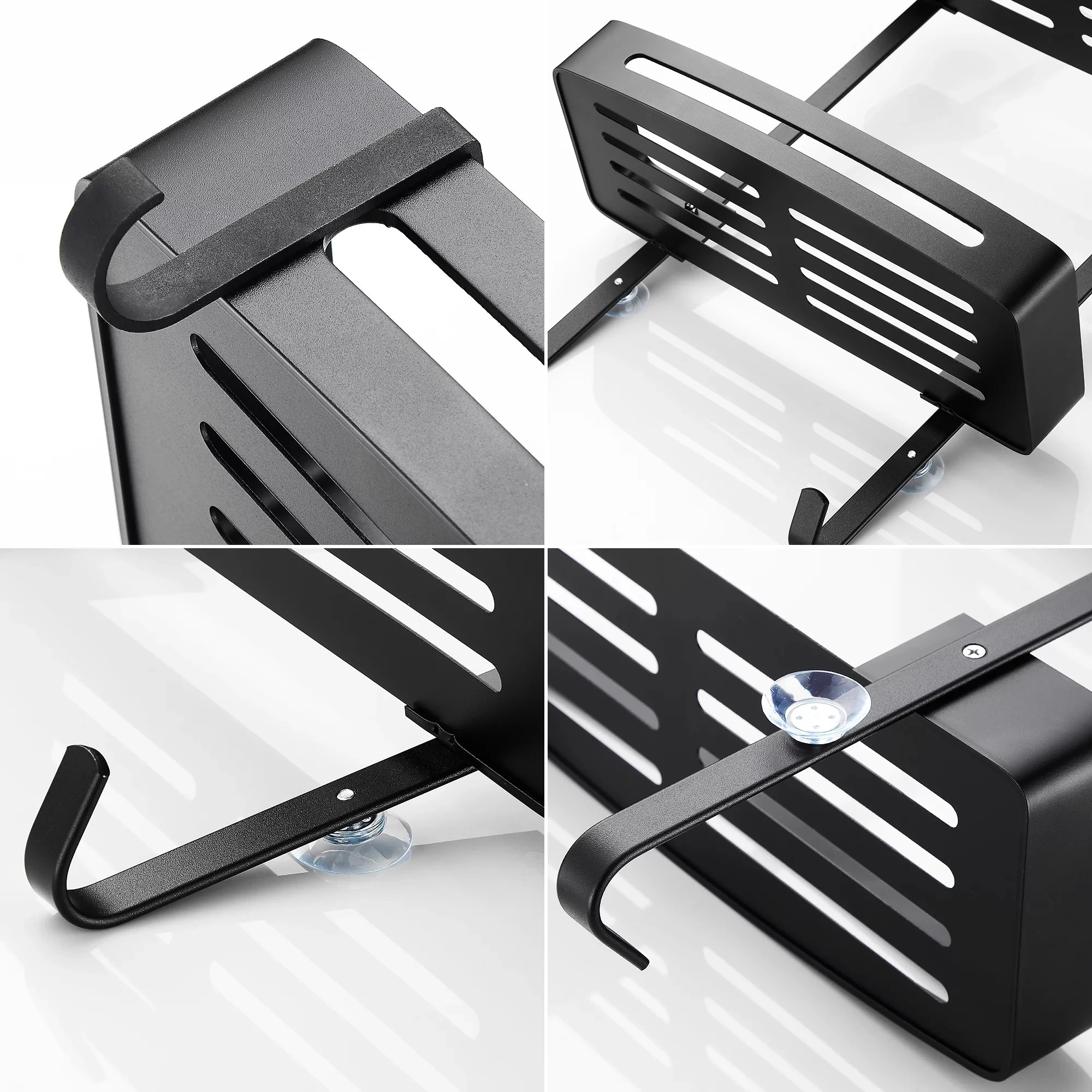 4 2 Tier Bathroom Shower Caddy Aluminium Alloy Rust Free Waterproof Bath Storage w/ Crossbar Rack- Carbon Grey - Grey, 4 of 4