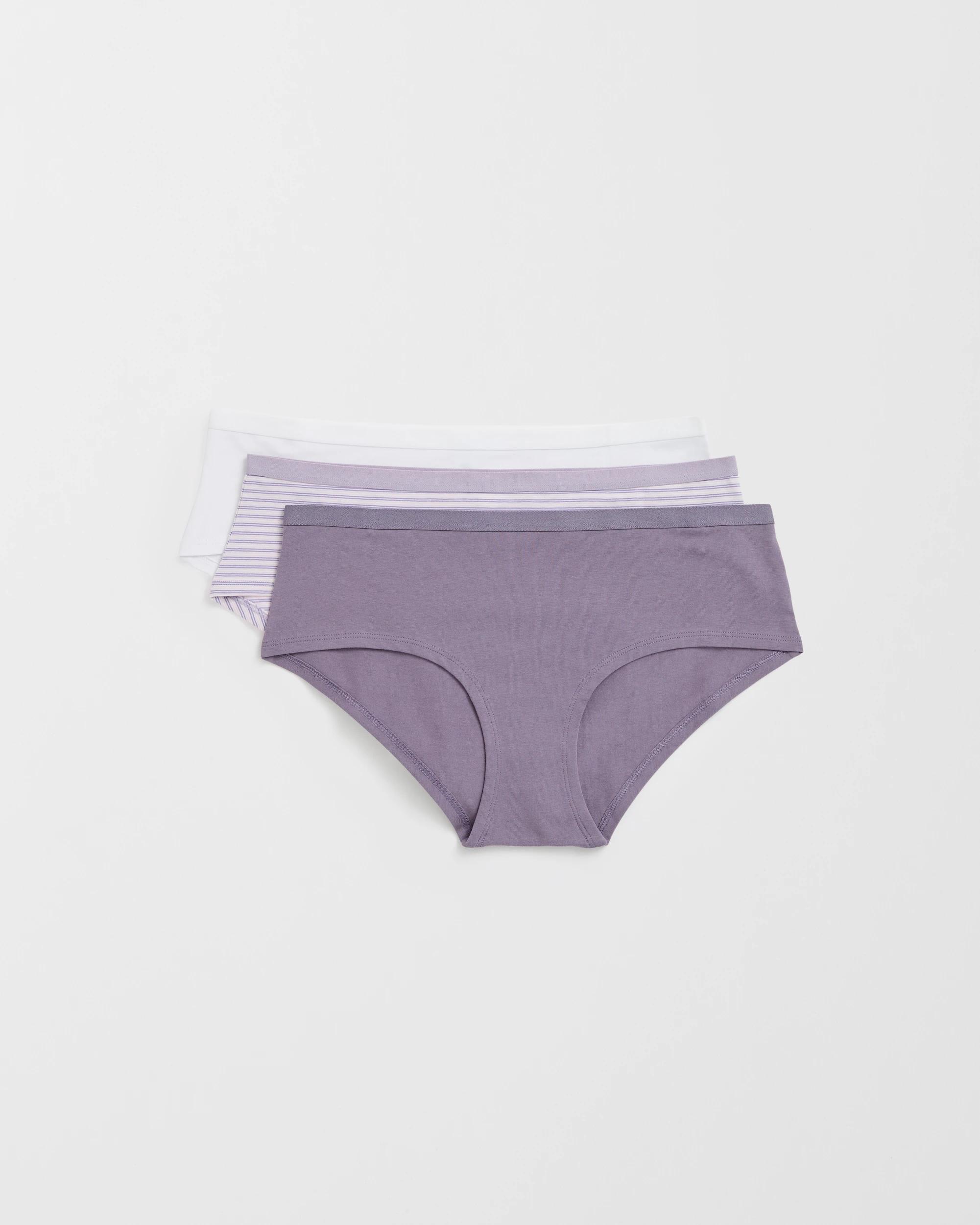 1 Lily Loves Australian Cotton Blend 3 Pack Boyleg Briefs WHITE/PURPLE MULTI STRIPE/DOVE SLATE, 1 of 4