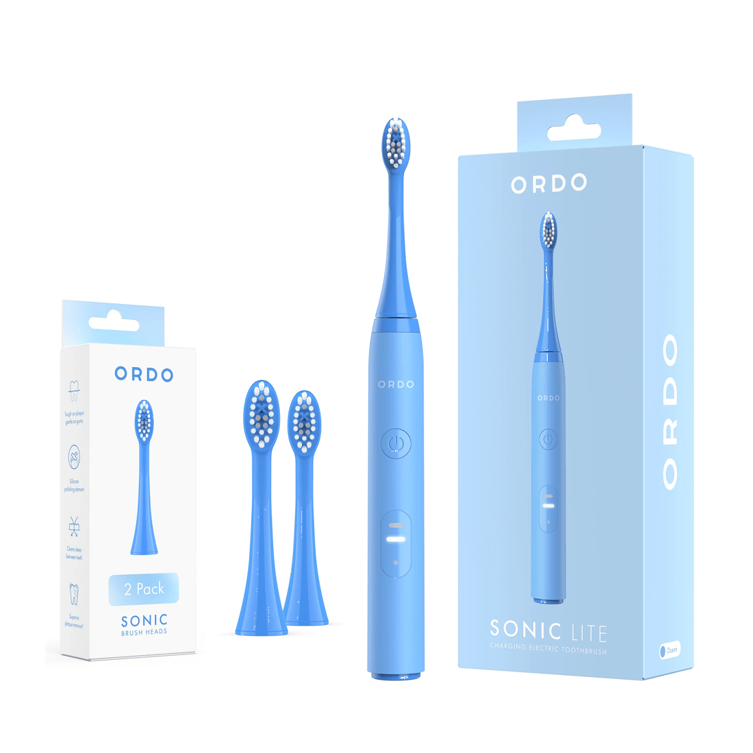 1 Ordo Sonic Lite Charging Electric Toothbrush and 2 Pack Sonic Brush Heads - Ocean, 1 of 7